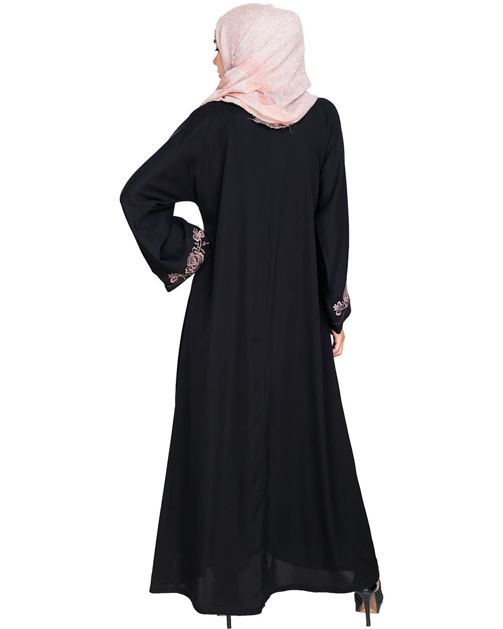 Botanical Embroidered Dubai Style Abaya Black