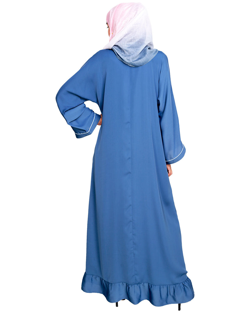 Magnificent Gathers Embroidered Dubai Style Abaya Blue