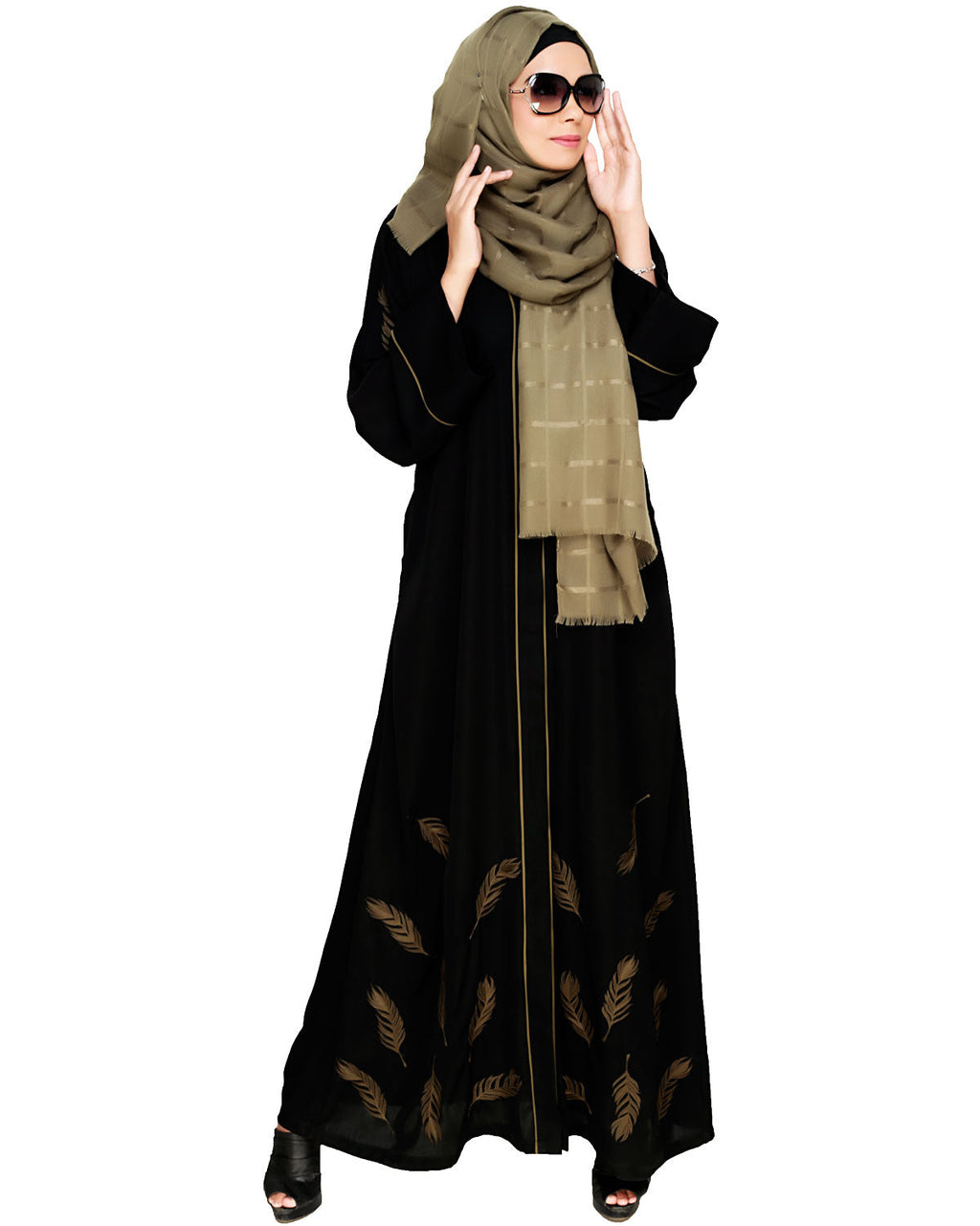 Feather Embroidered Deisgner Dubai Style Abaya Black