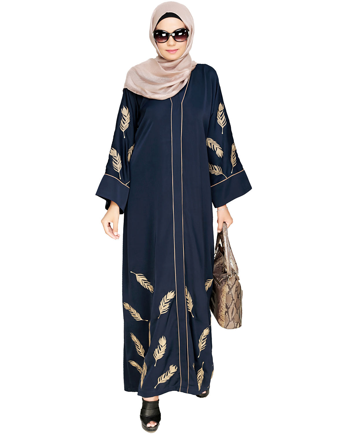 Feather Embroidered Dubai Style Blue Abaya Blue