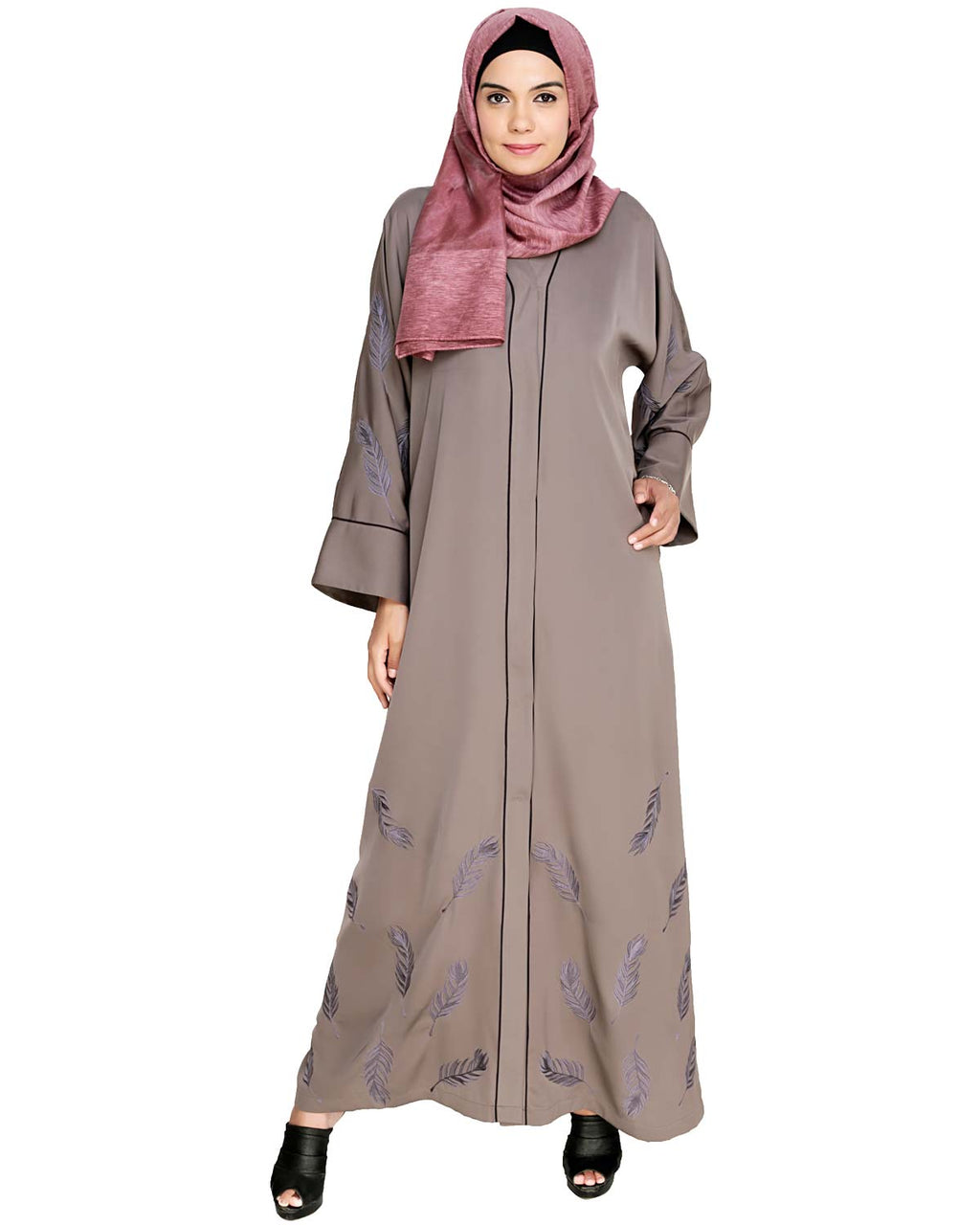 Feather Embroidered Dubai Style Light brown Abaya Brown