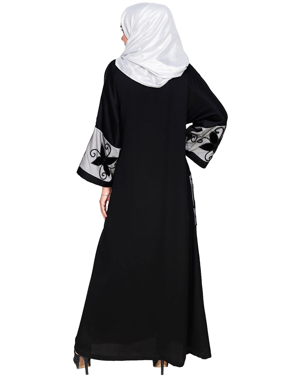 Floral Lace Embroidered Dubai Style Abaya Black