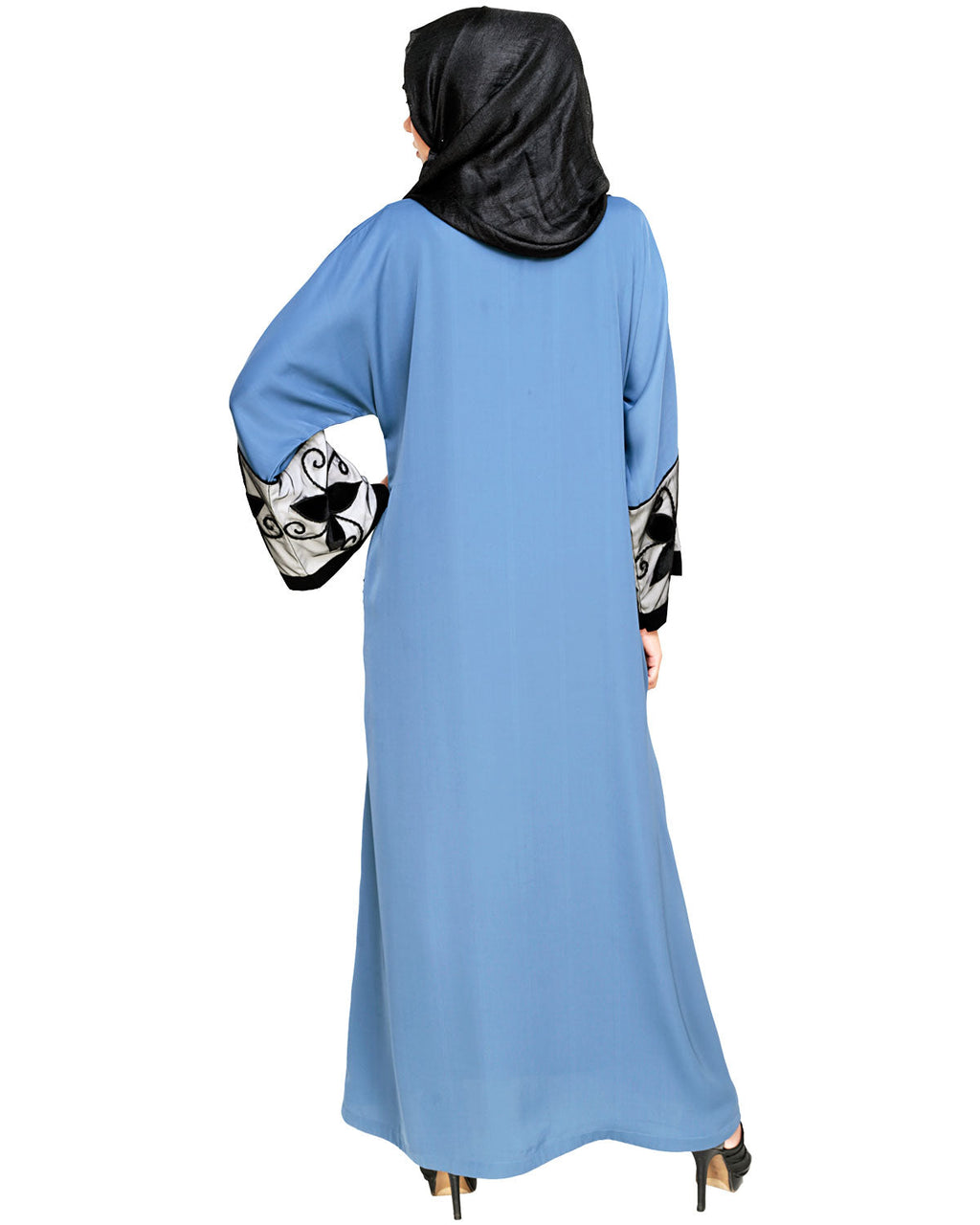 Floral Lace Embroidered Dubai Style Abaya Blue