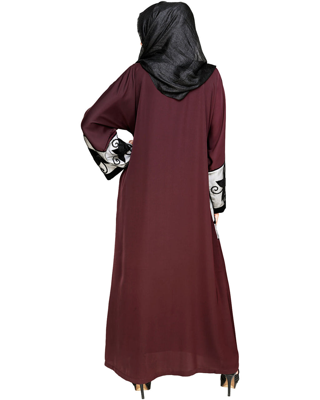 Floral Lace Embroidered Dubai Style Abaya Deep Wine