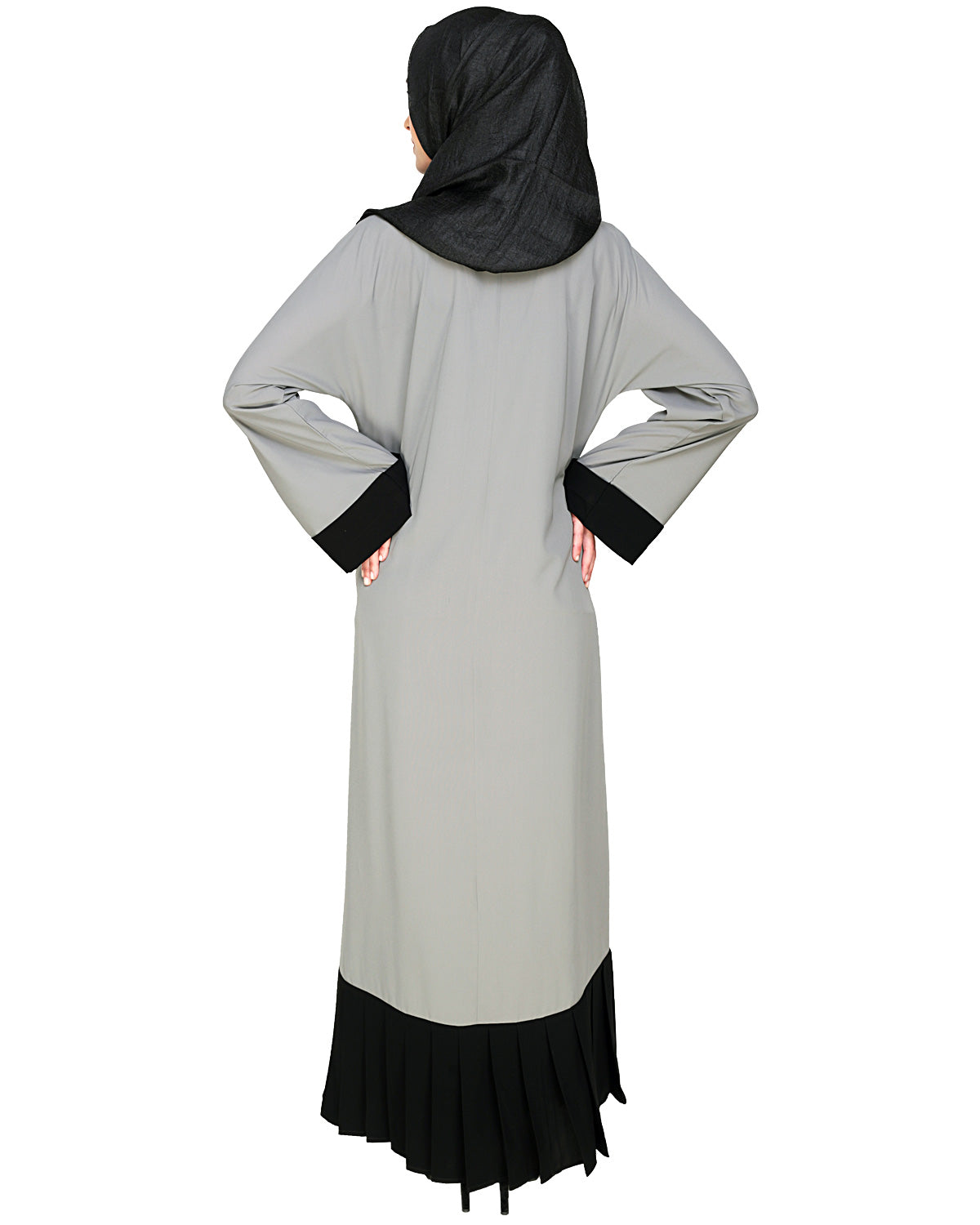 Pleated Bliss Dubai Style Abaya Grey & Black