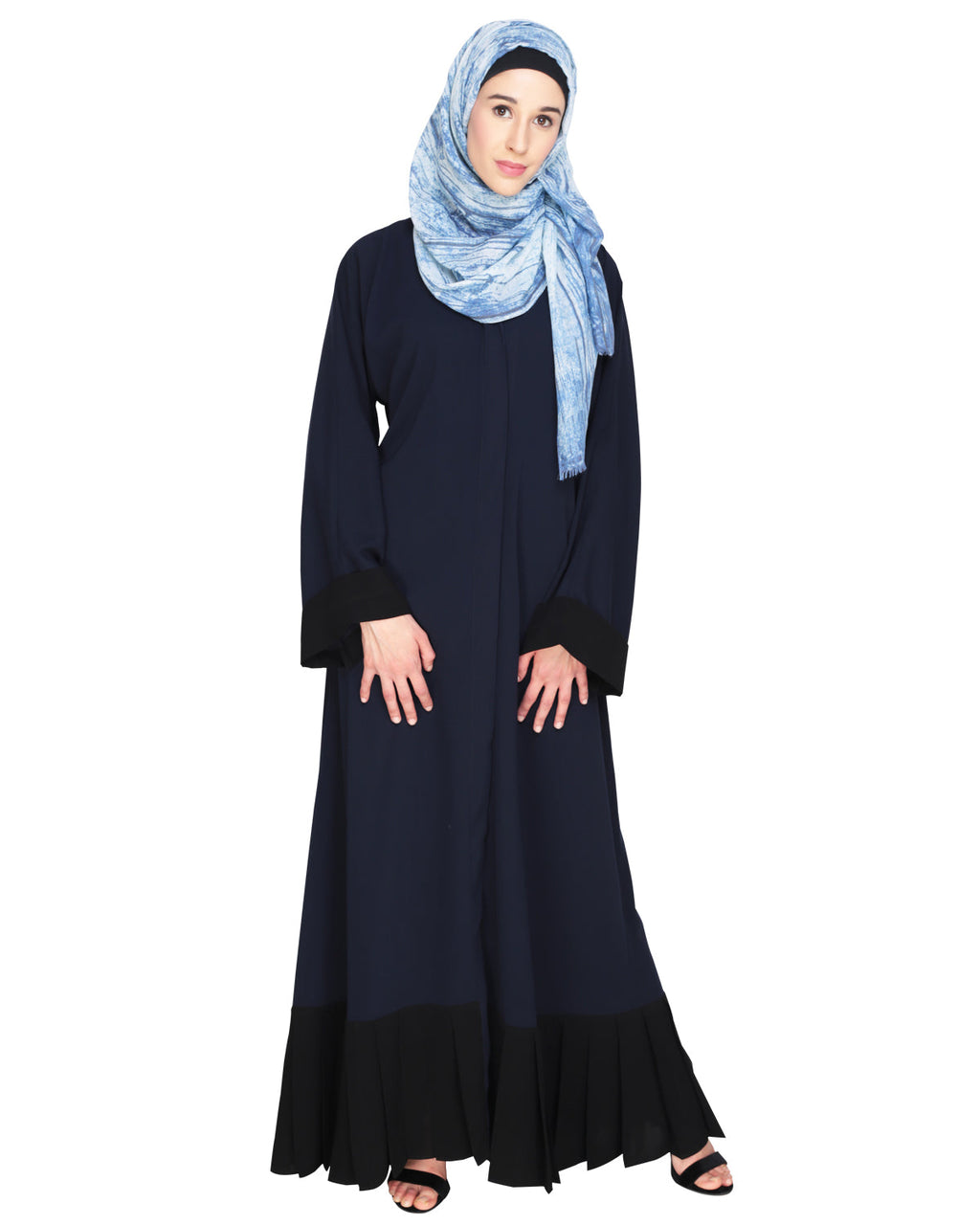 Pleated Bliss Dubai Style Abaya Navy Black