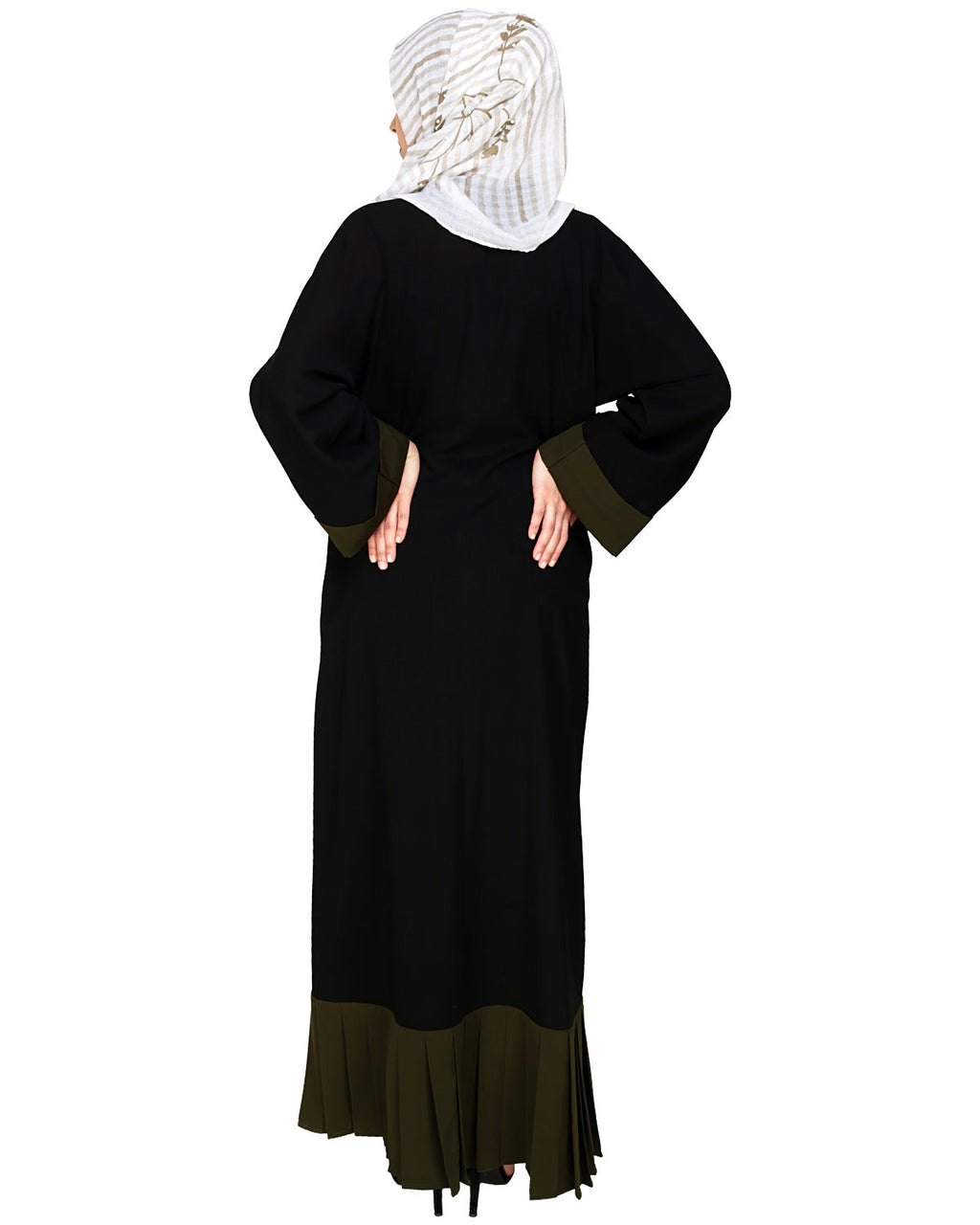 Pleated Bliss Dubai Style Abaya Olive Black