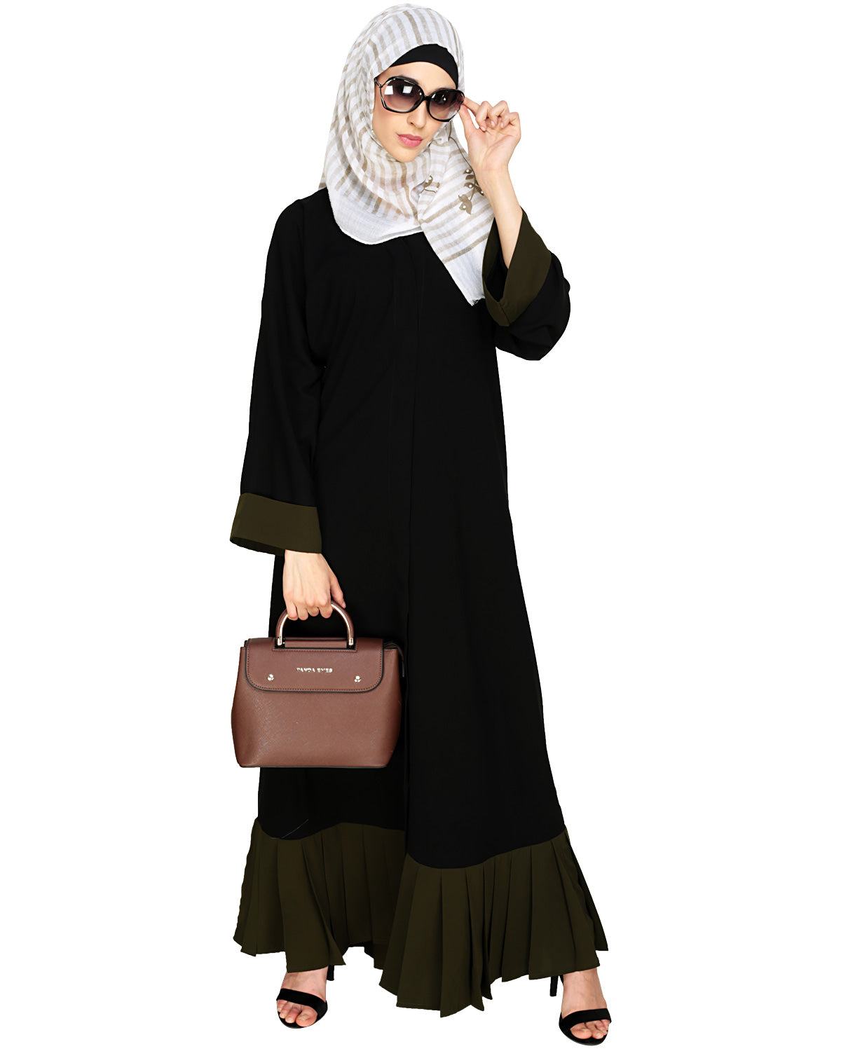 Pleated Bliss Dubai Style Abaya Olive Black
