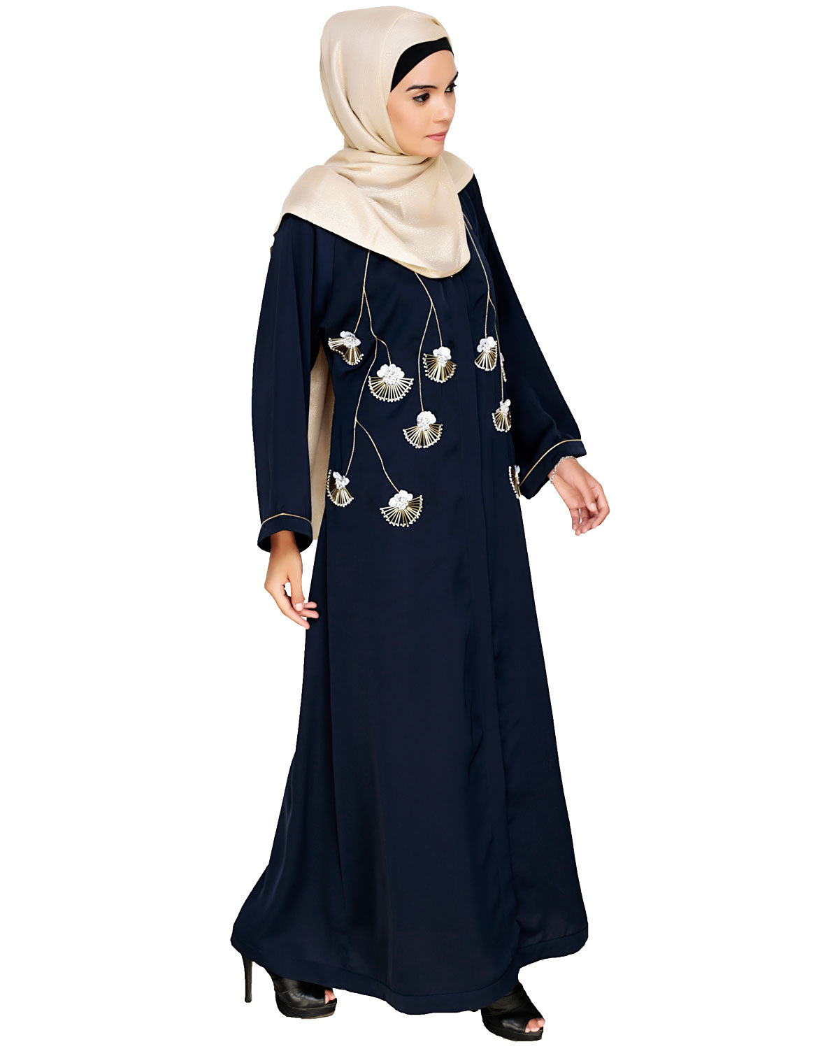 Hanging Tulip Embroidered Dubai Style Abaya Oak Brown