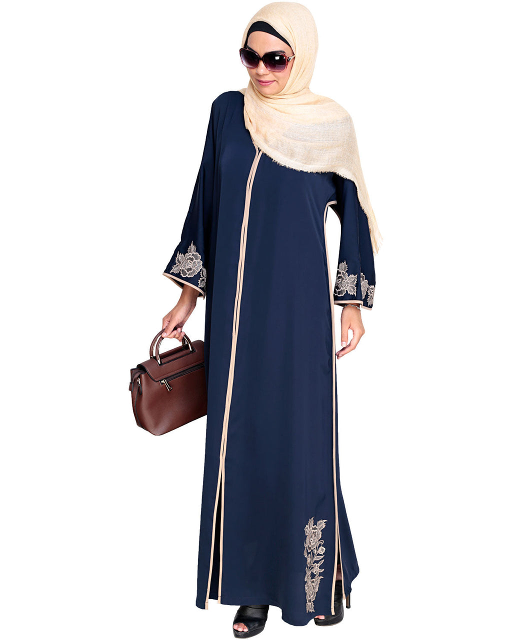Bewitching Floral Dubai Style Embroidered Abaya Blue
