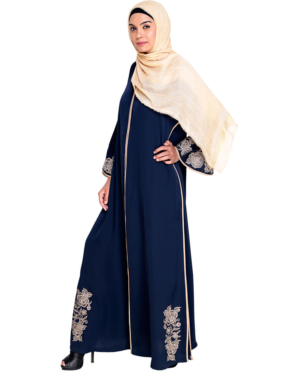 Bewitching Floral Dubai Style Embroidered Abaya Blue