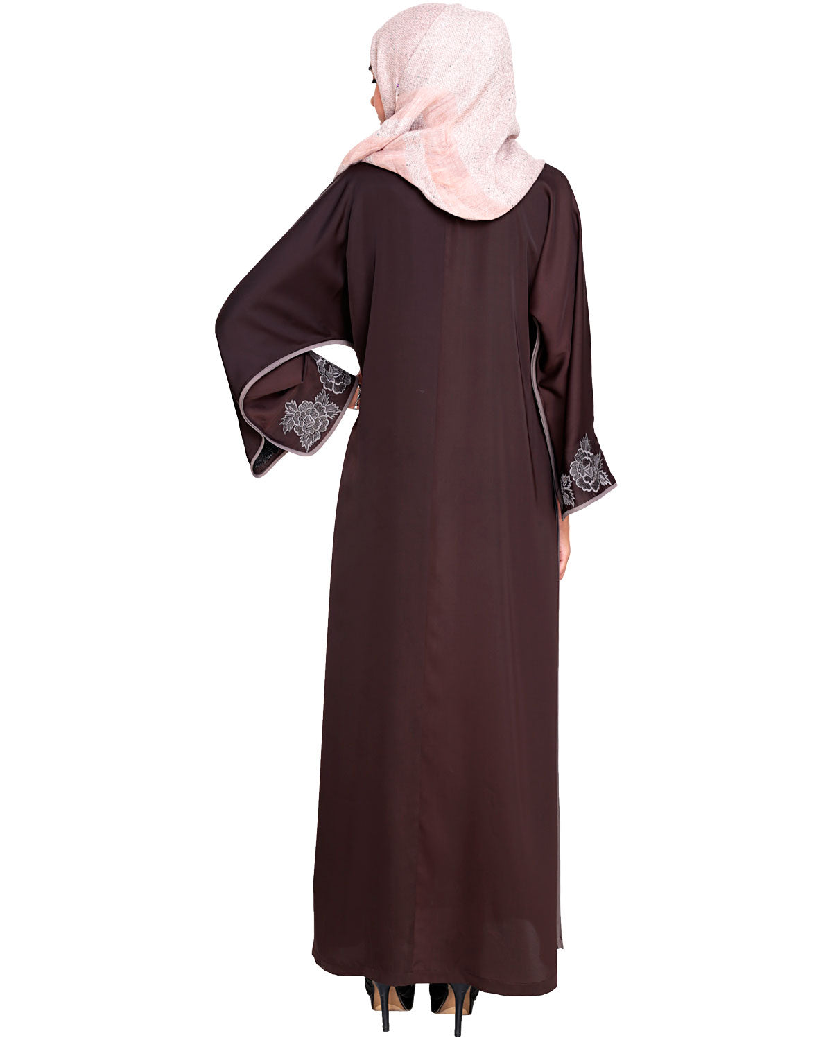 Bewitching Floral Dubai Style Embroidered Abaya Brown