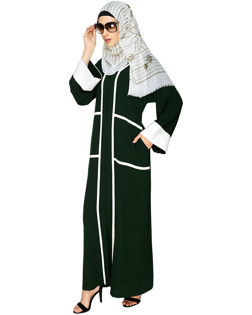 Elegant Black Dubai Style Abaya with Detailing Green