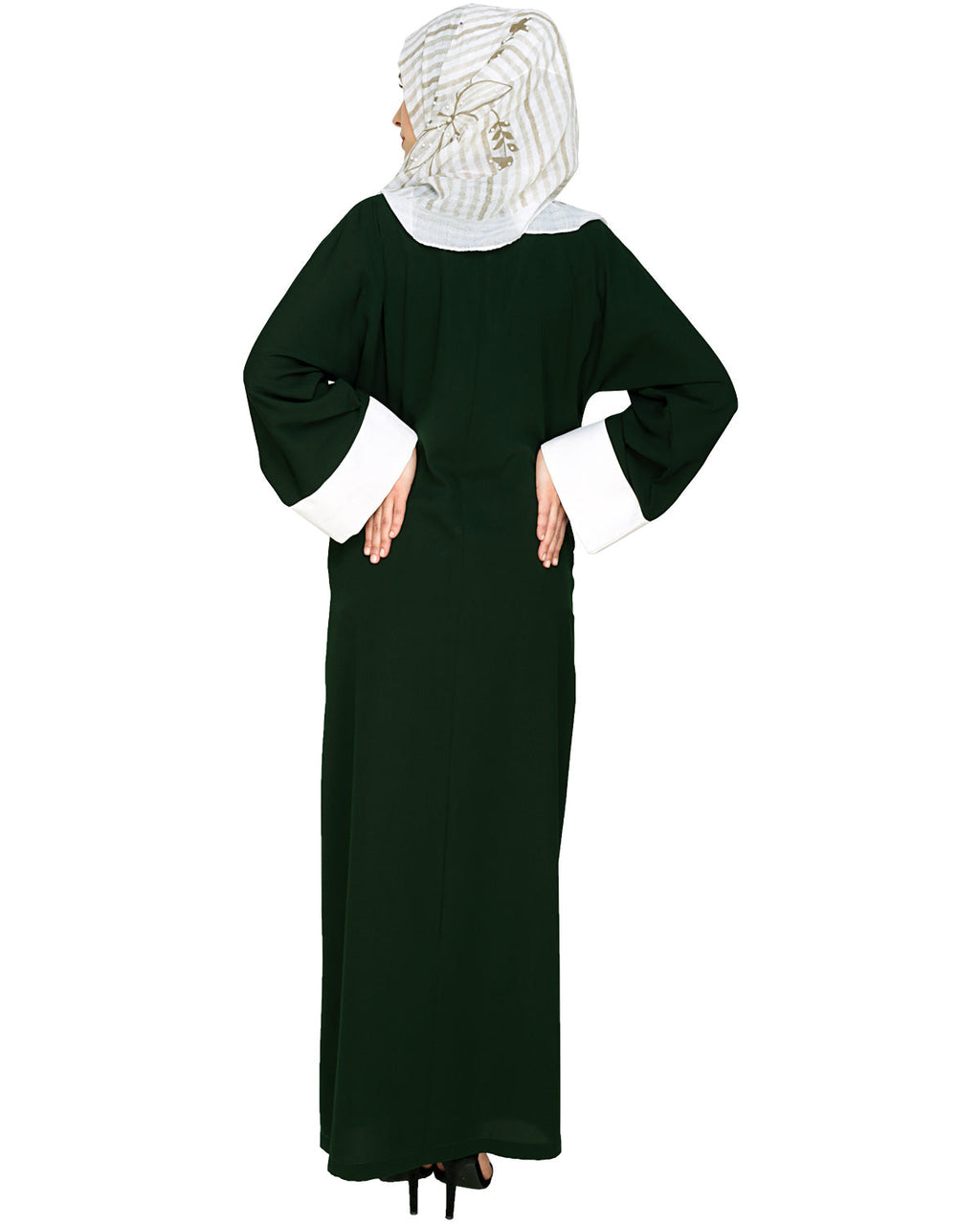 Elegant Black Dubai Style Abaya with Detailing Green