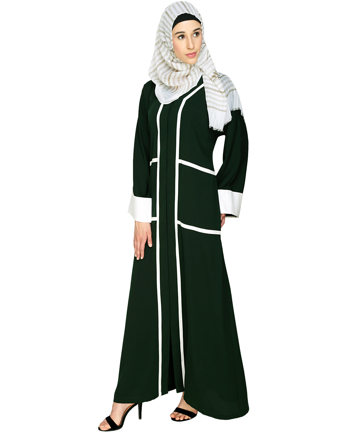 Elegant Black Dubai Style Abaya with Detailing Green