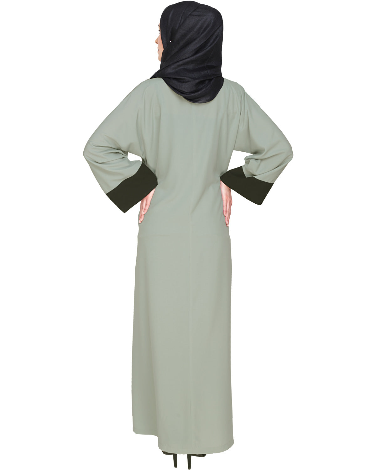 Elegant Black Dubai Style Abaya with Detailing Sage Green