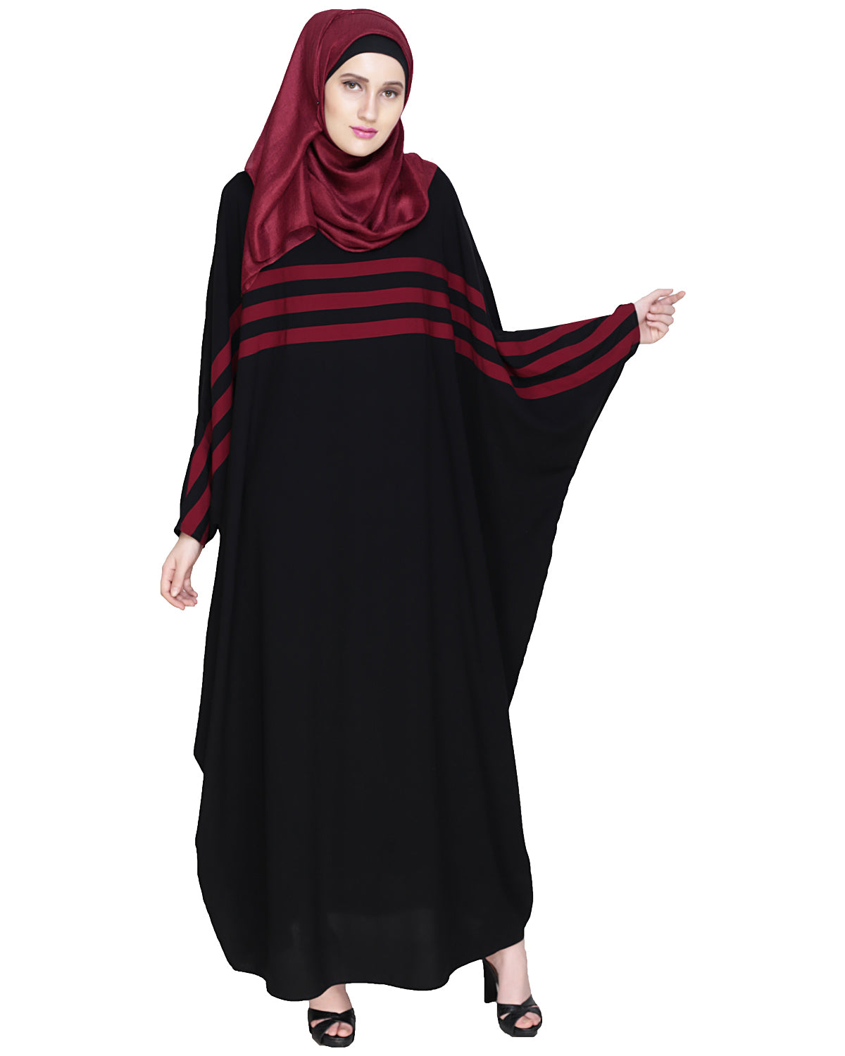 Sporty Kaftan With Black Detailing Wine