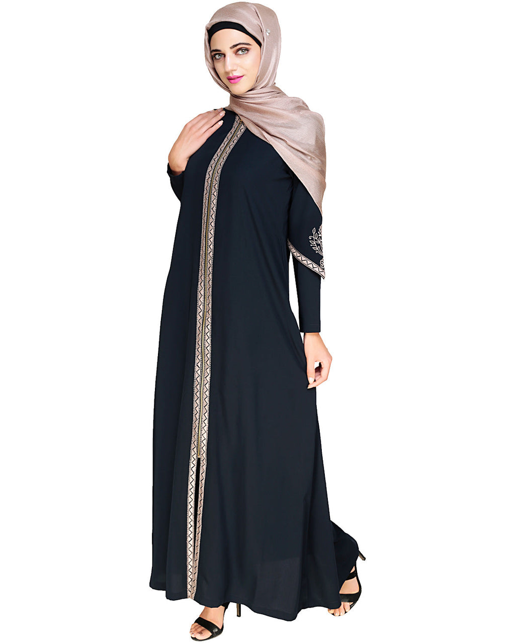 Bygone Front Zipper Abaya Blue
