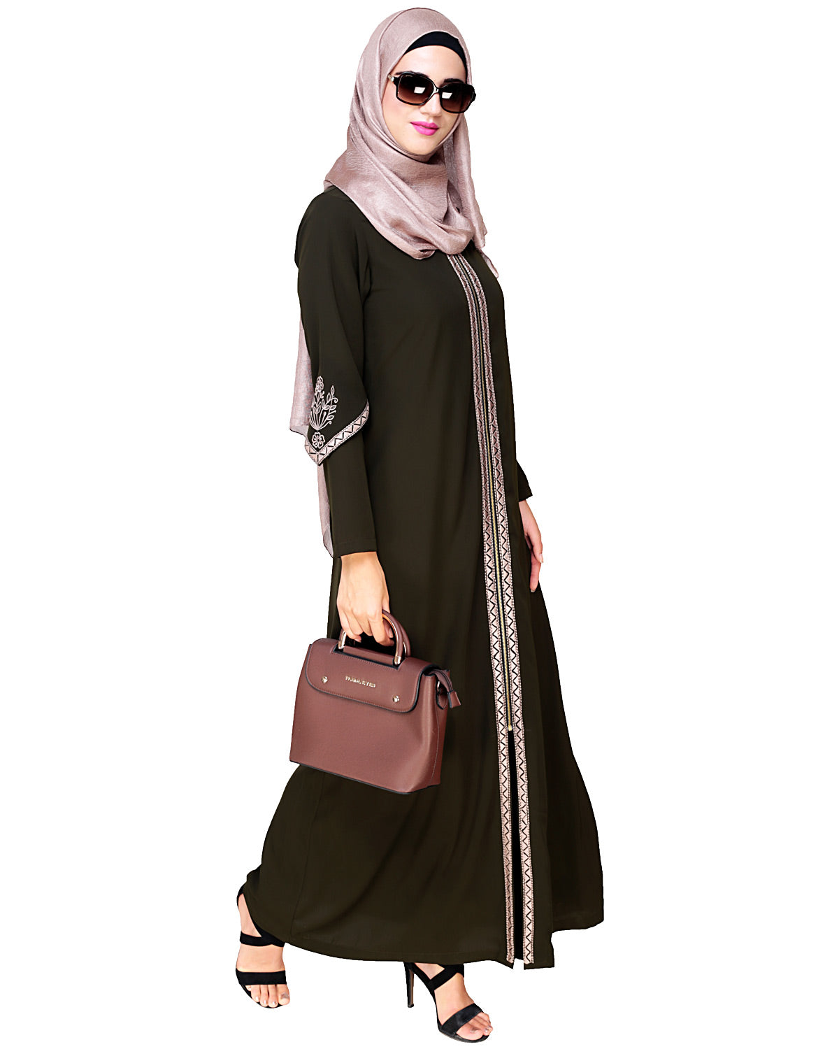 Bygone Front Zipper Abaya Olive