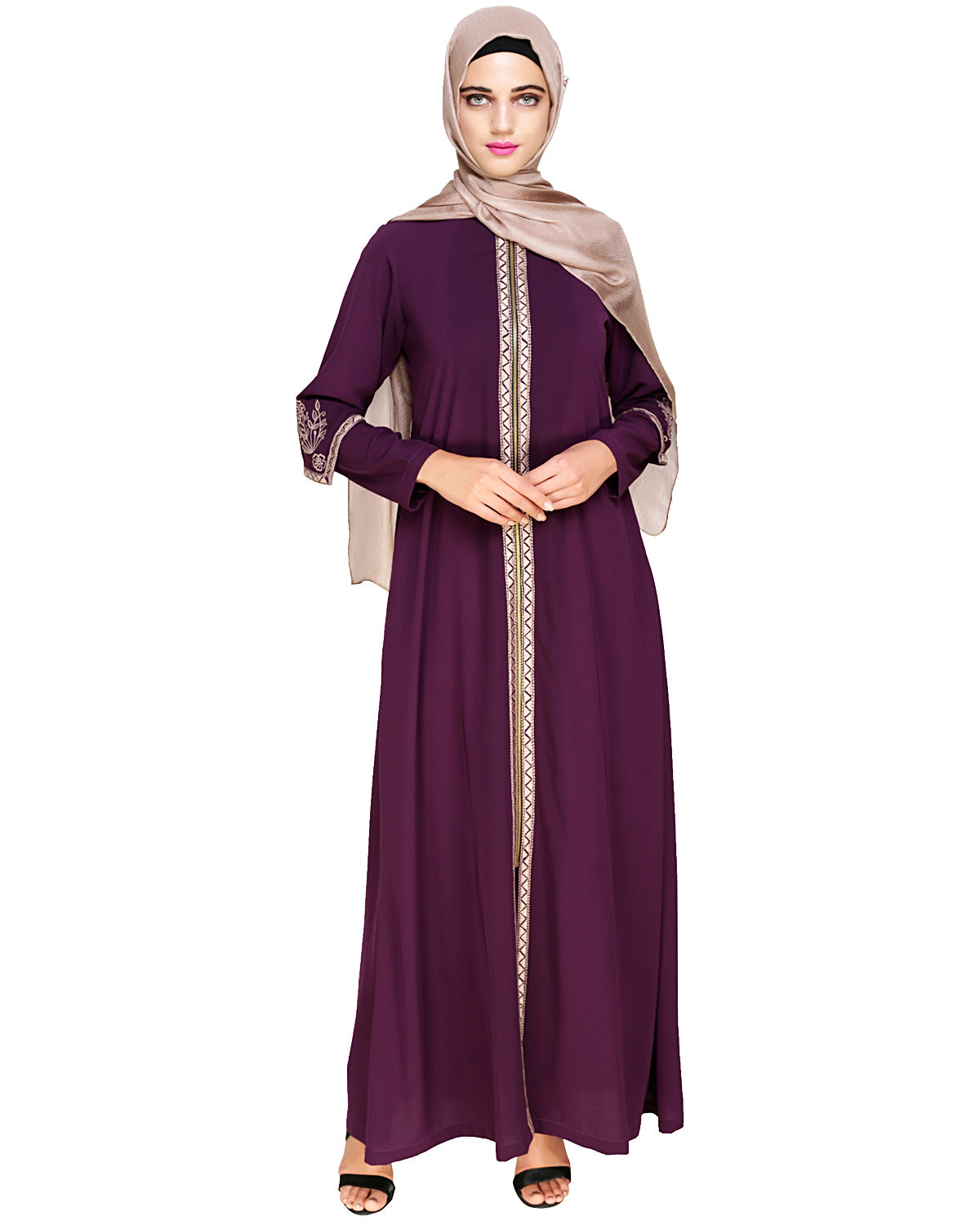 Bygone Front Zipper Abaya Purple