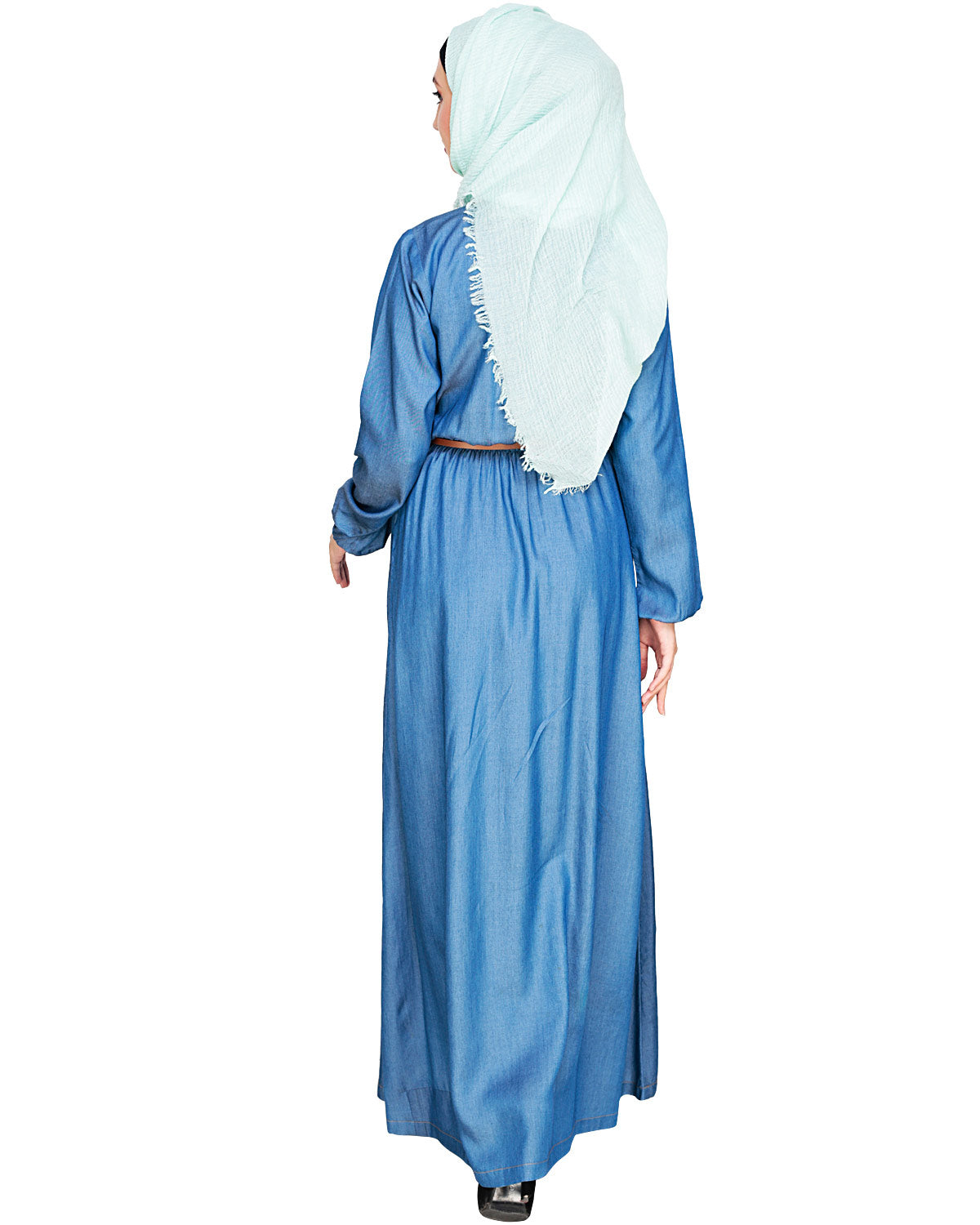 Plush Embroidered Maxi Dress Abaya Blue