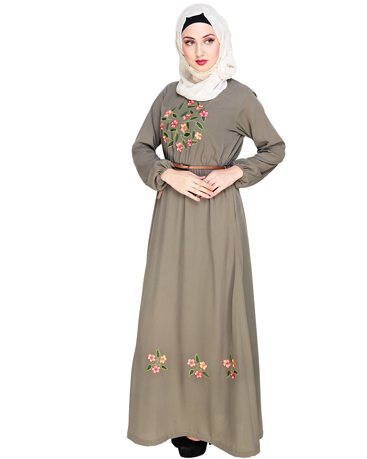 Plush Embroidered Maxi Dress Abaya Dead Mint