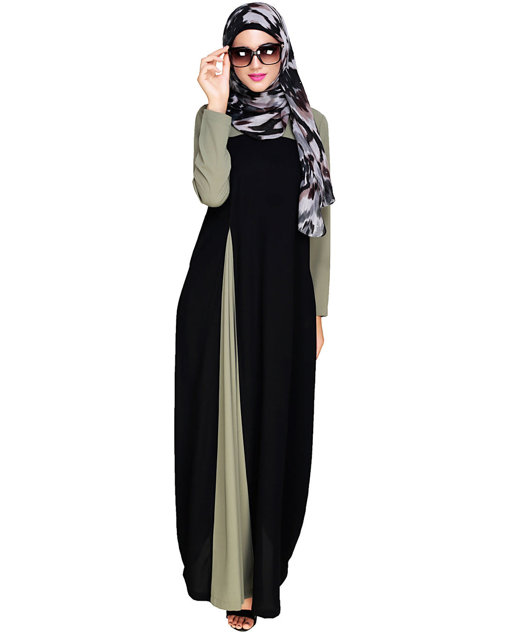 Accordion Side Pleated Abaya Dead Mint Black