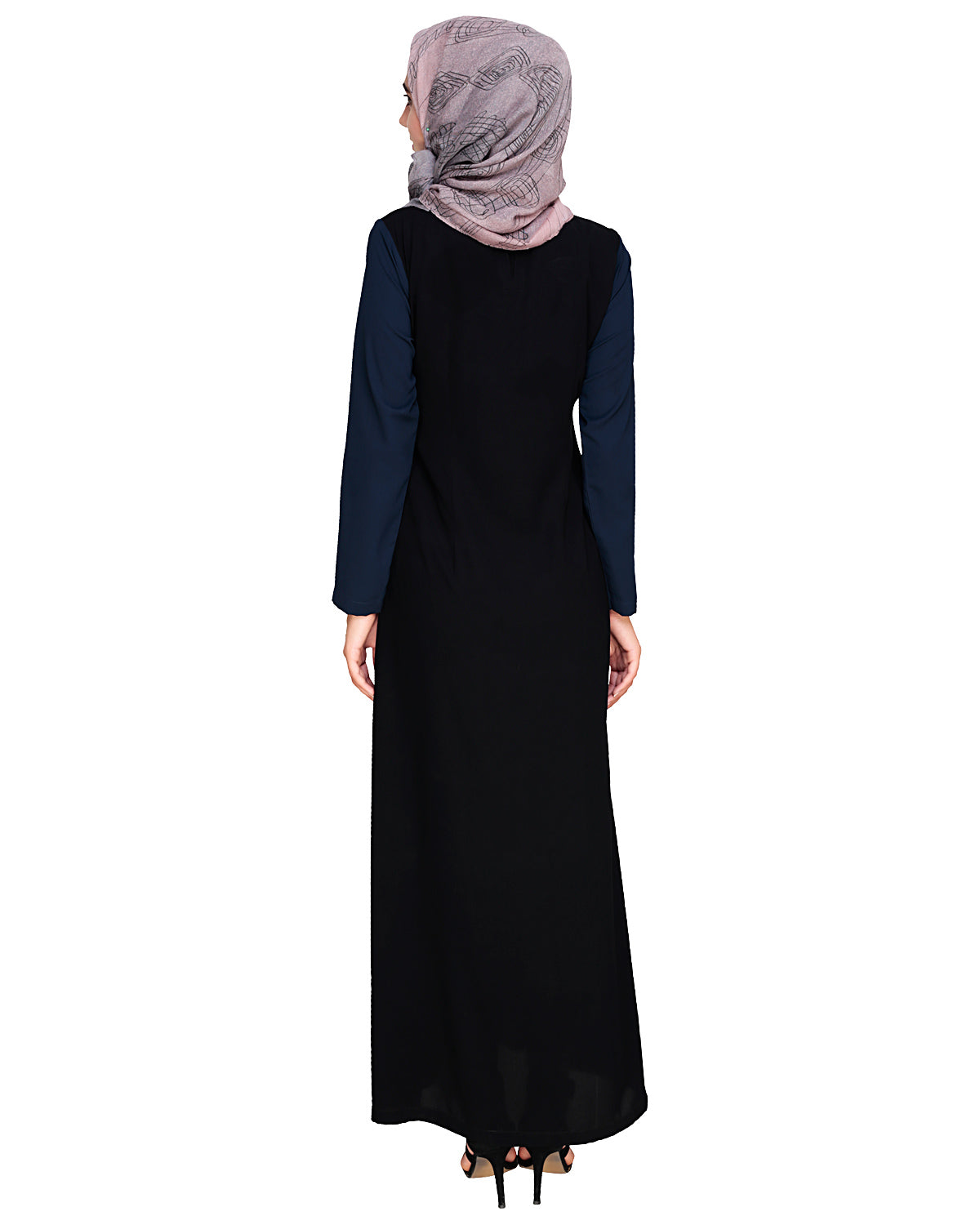 Accordion Side Pleated Abaya Navy Black