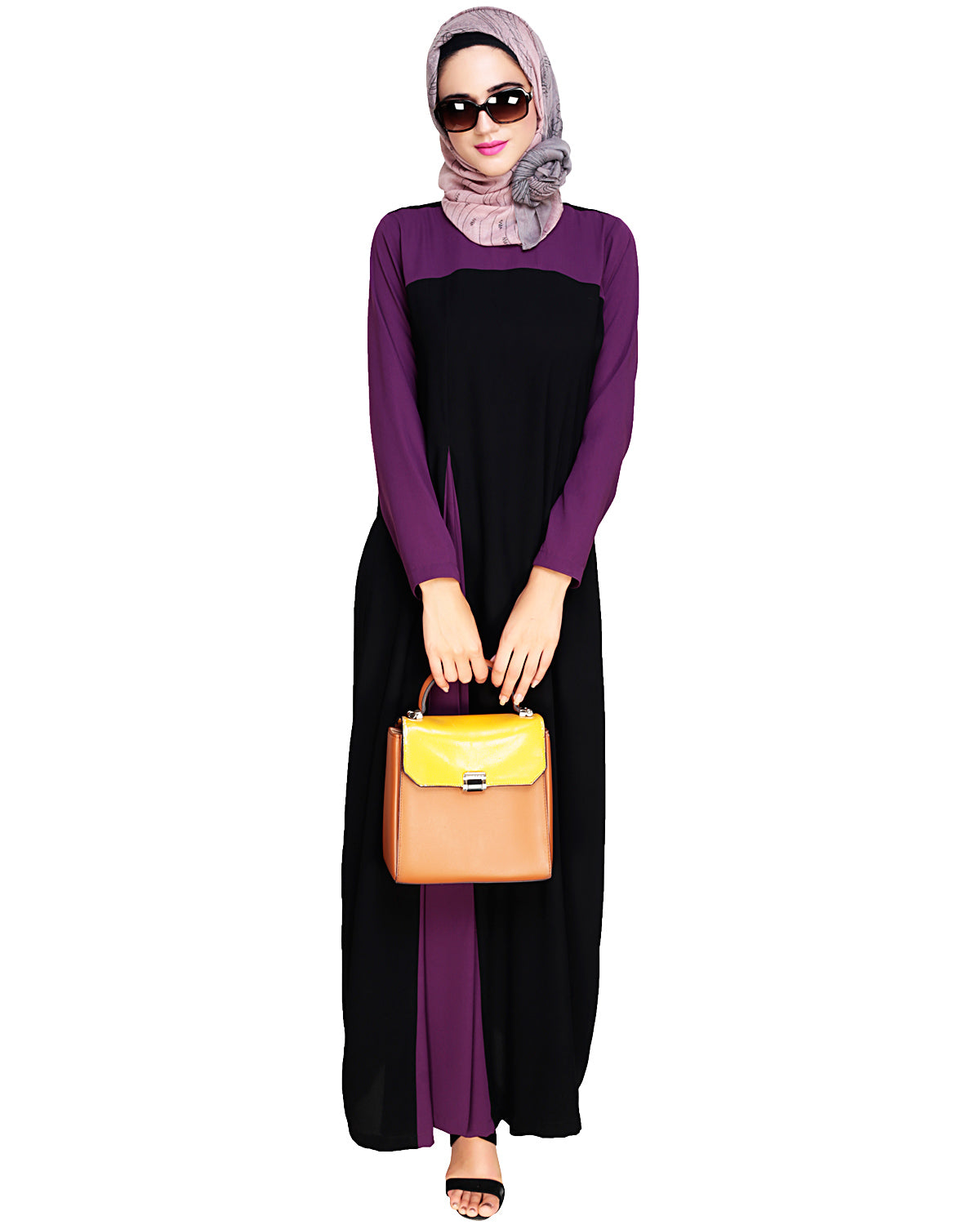 Accordion Side Pleated Abaya Purple & Black