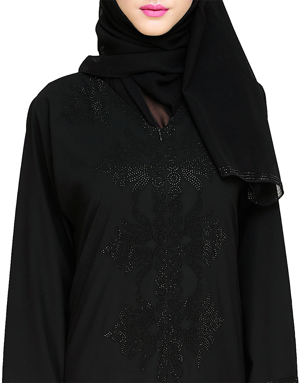 Exquisite Stone Work Stylish Black Dubai Style Abaya Black