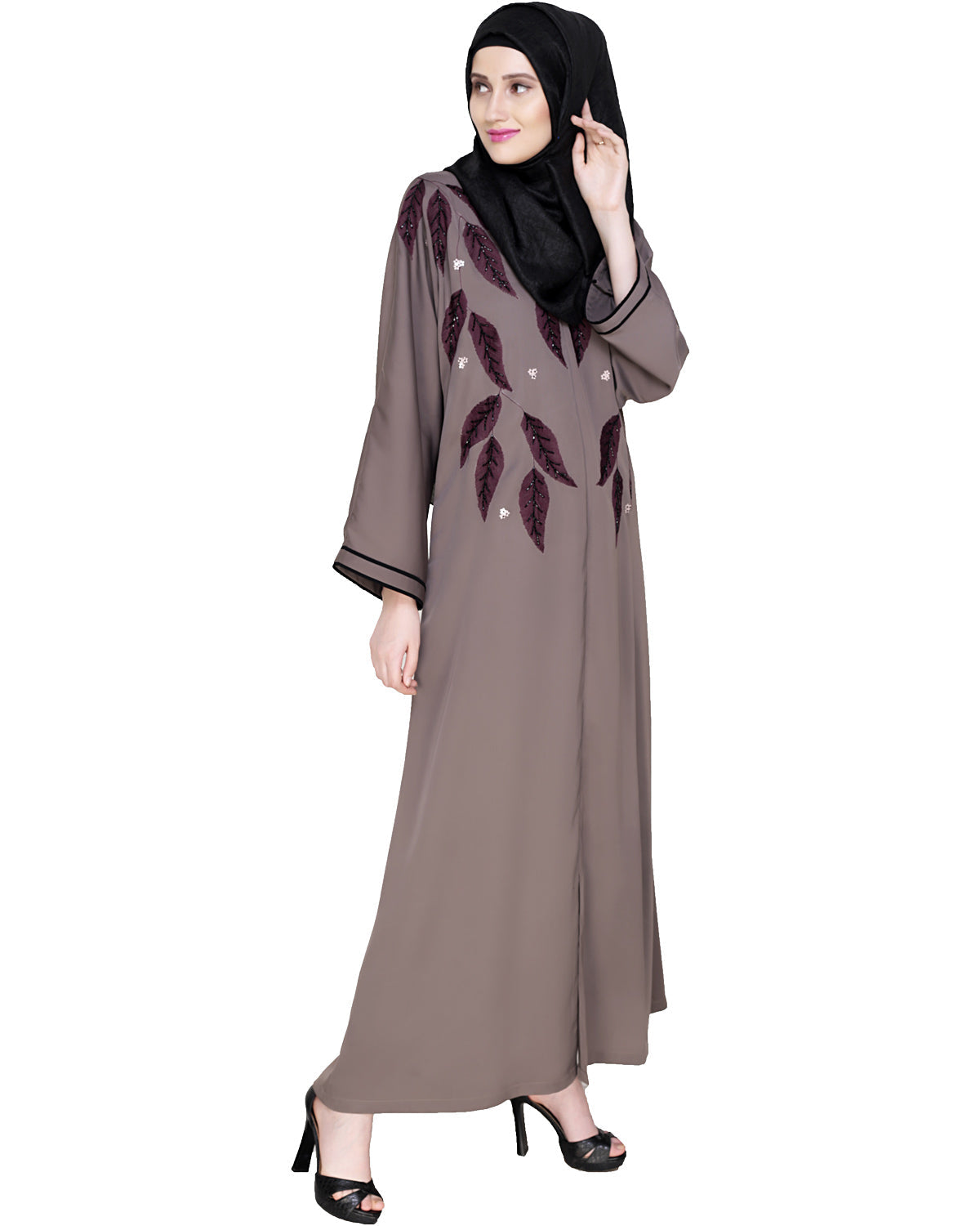 Blossomy Dubai Style Abaya Umber Brown