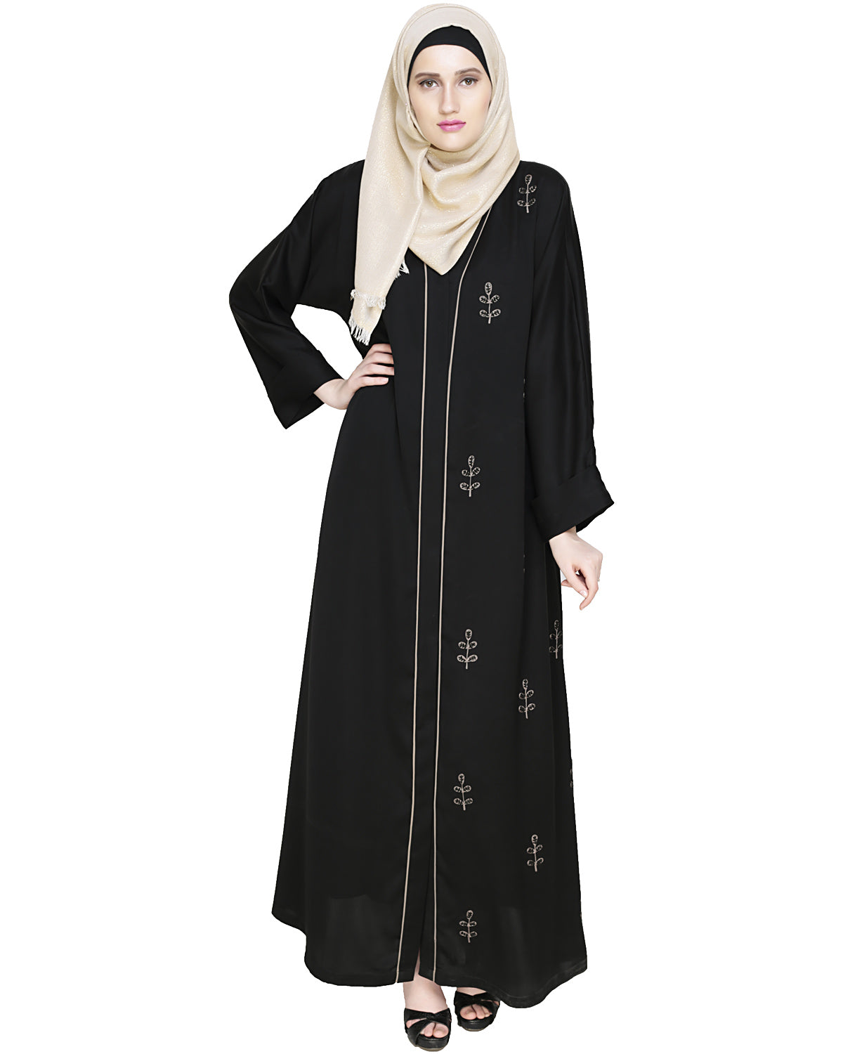 Botanic Beaded Dubai Style Abaya Black