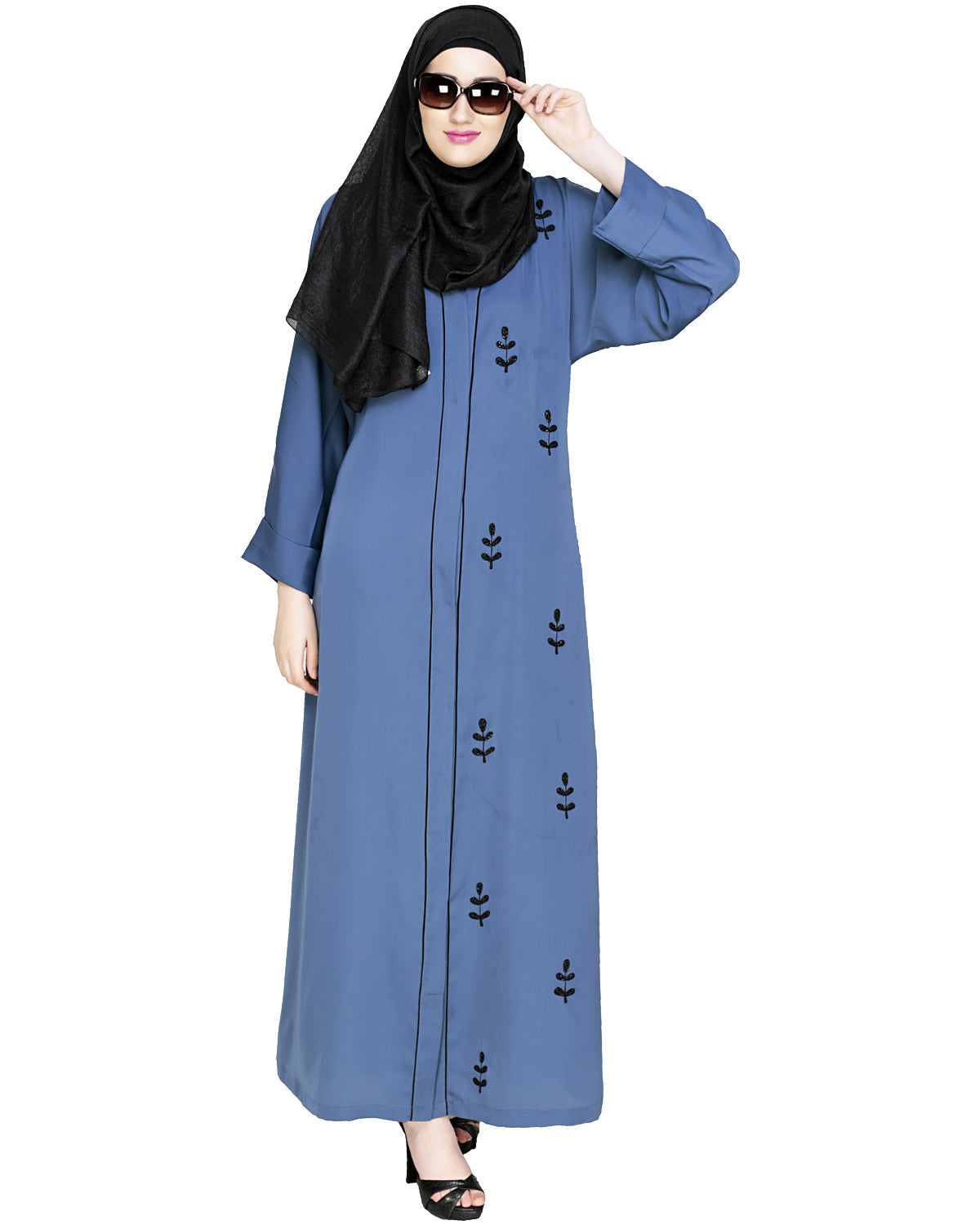 Botanic Beaded Dubai Style Abaya Oak Brown