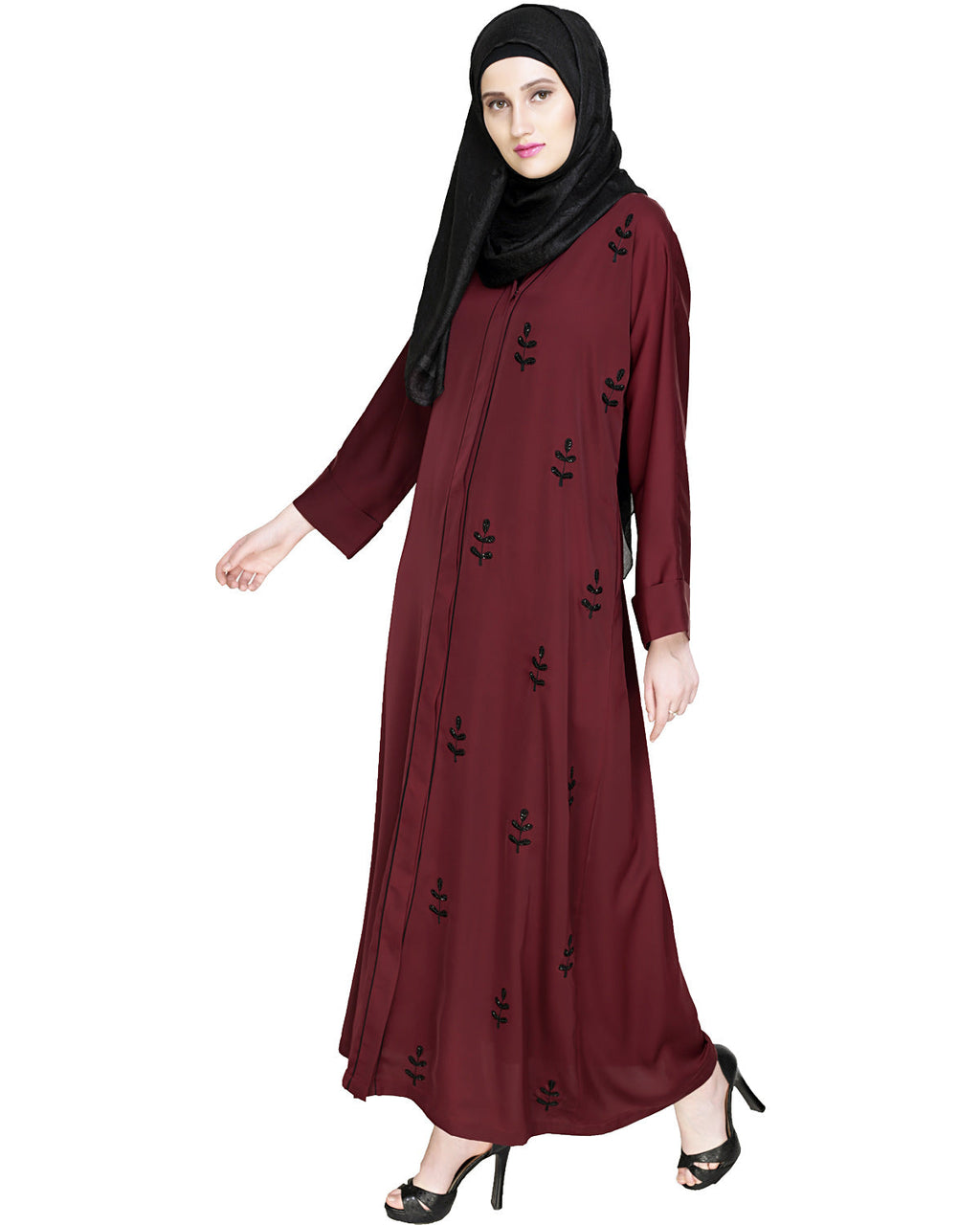 Botanic Beaded Dubai Style Abaya Oak Brown