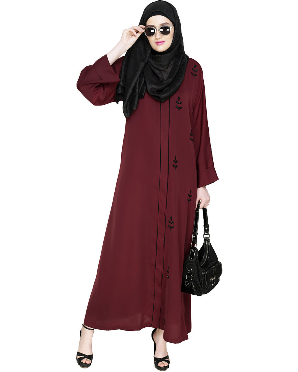 Botanic Beaded Dubai Style Abaya Oak Brown