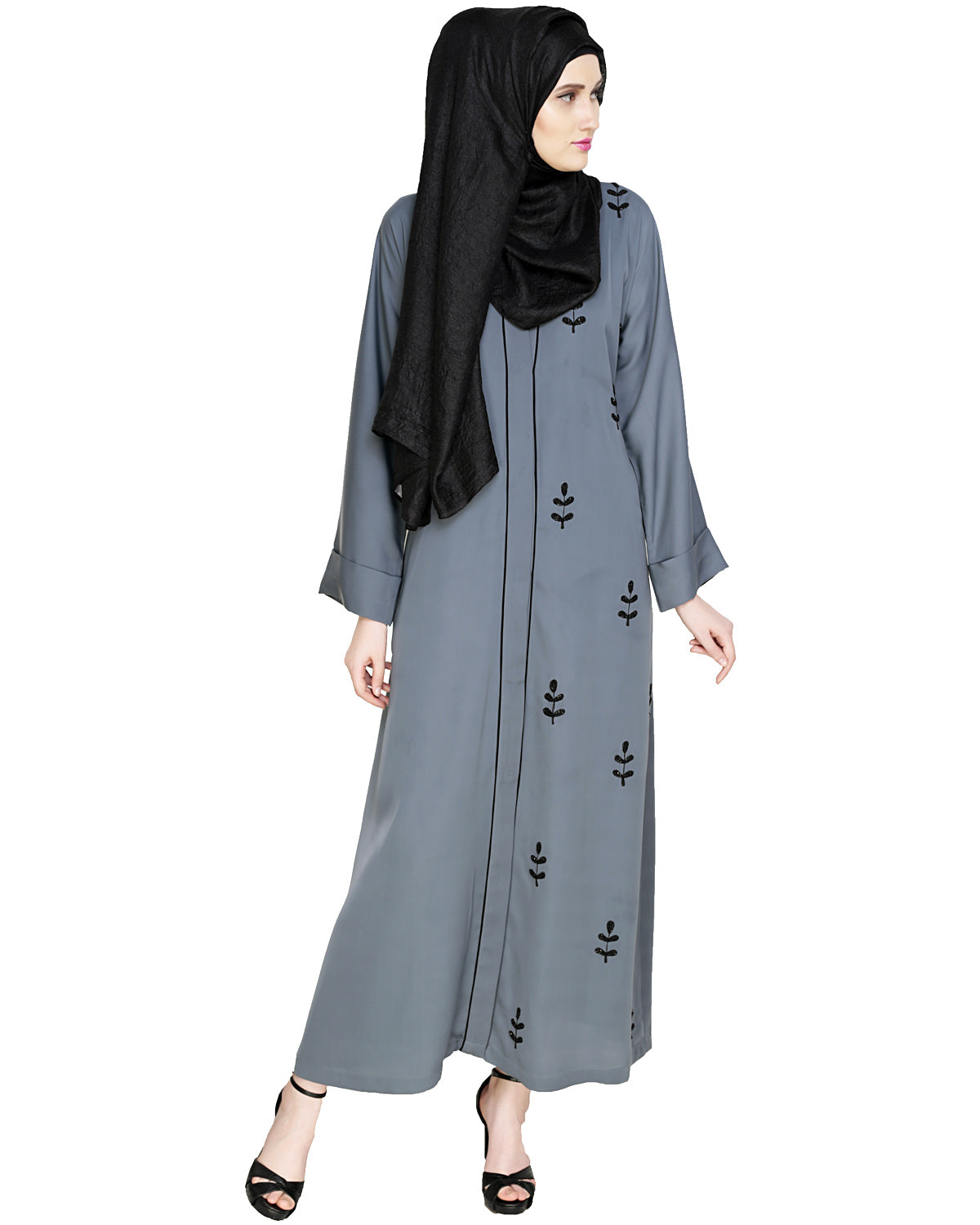 Botanic Beaded Dubai Style Abaya Oak Brown
