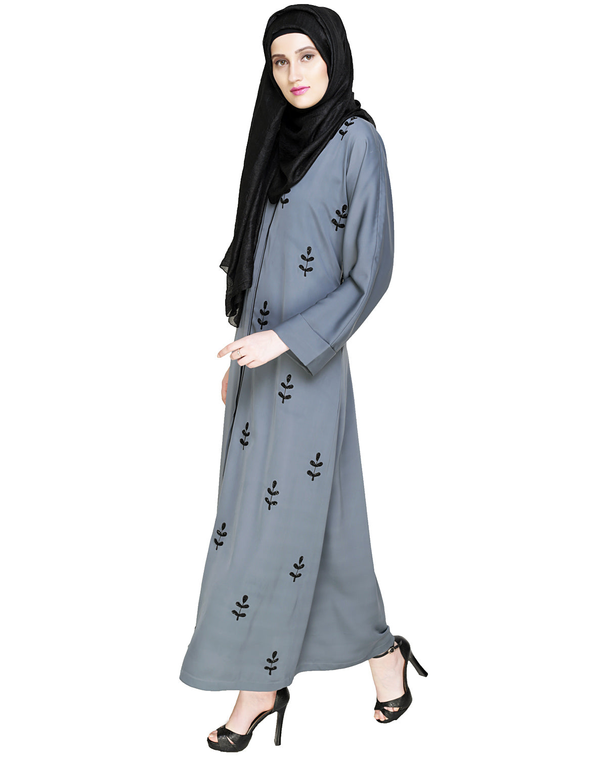 Botanic Beaded Dubai Style Abaya Oak Brown