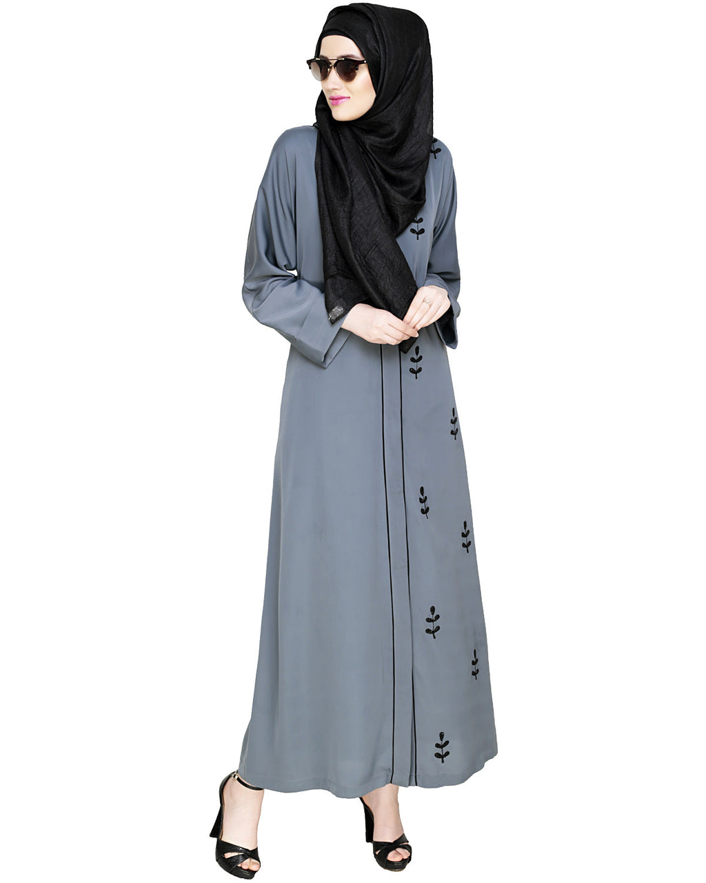 Botanic Beaded Dubai Style Abaya Oak Brown