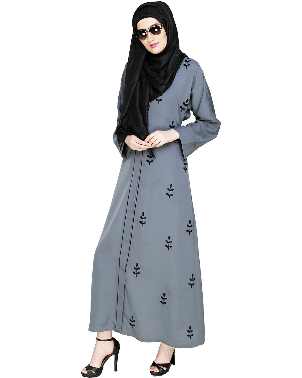 Botanic Beaded Dubai Style Abaya Oak Brown
