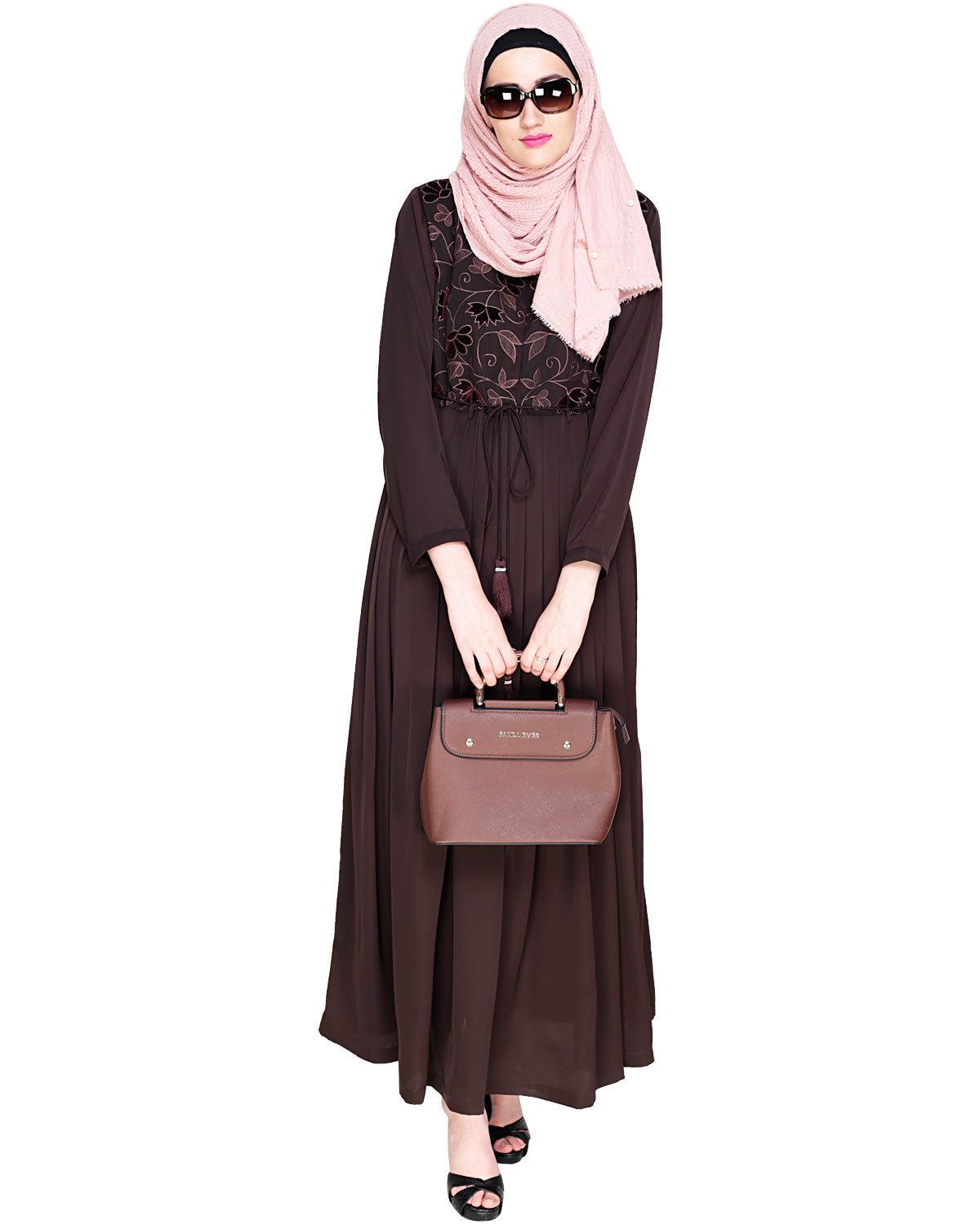 Sylvan Pleated Dubai Style Abaya Brown S
