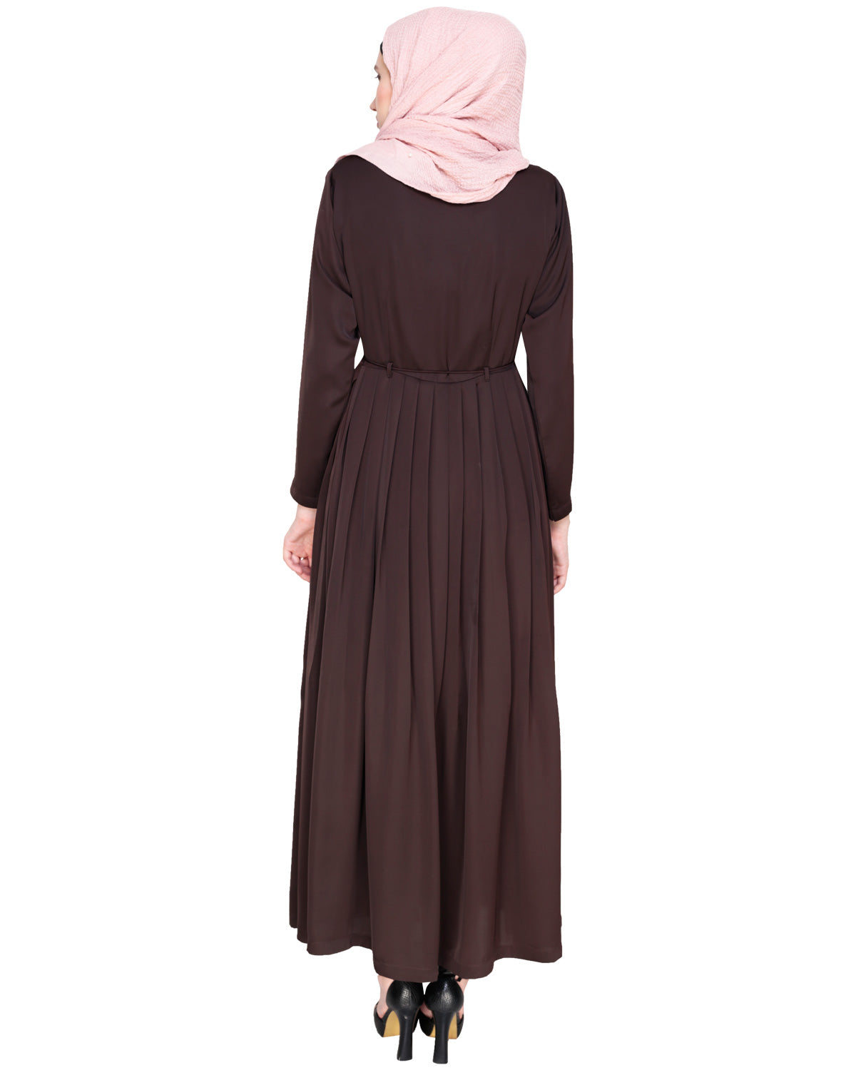 Sylvan Pleated Dubai Style Abaya Brown S