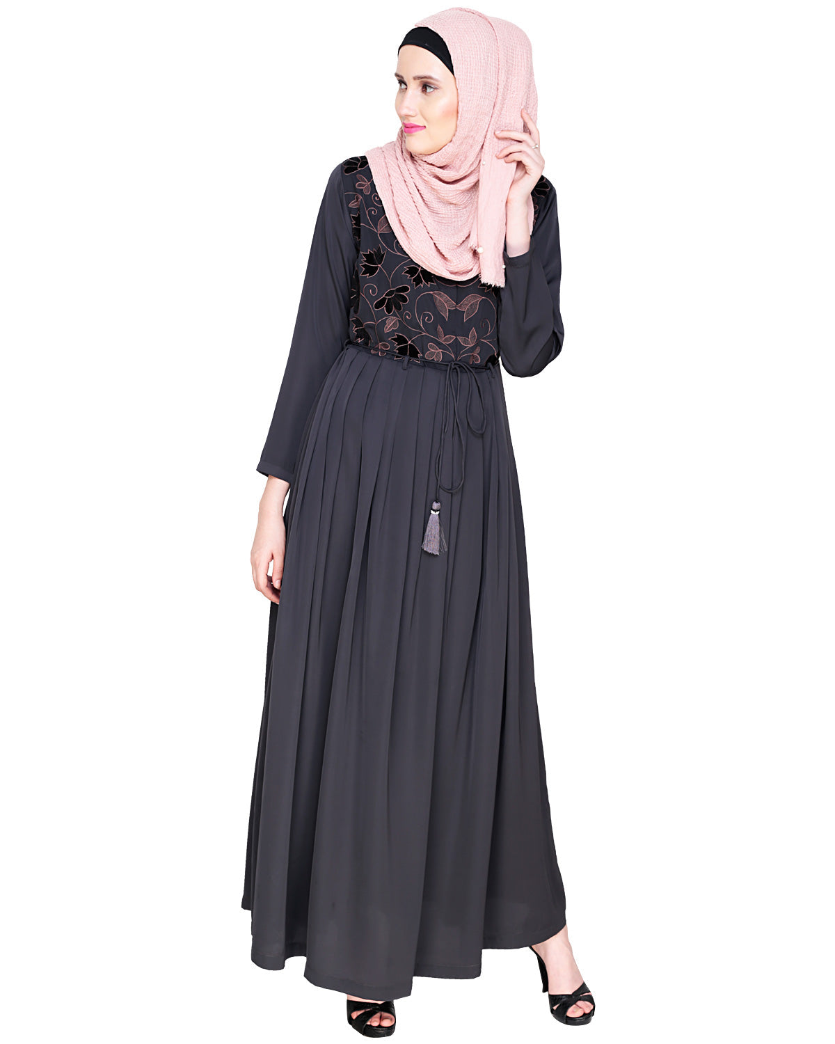 Sylvan Pleated Dubai Style Abaya Grey S