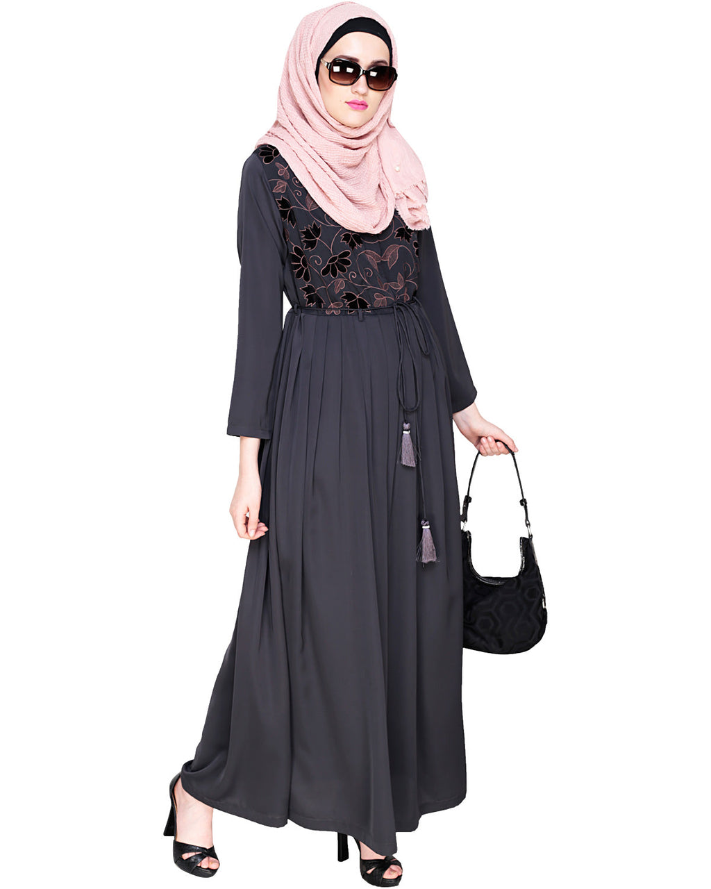 Sylvan Pleated Dubai Style Abaya Grey S