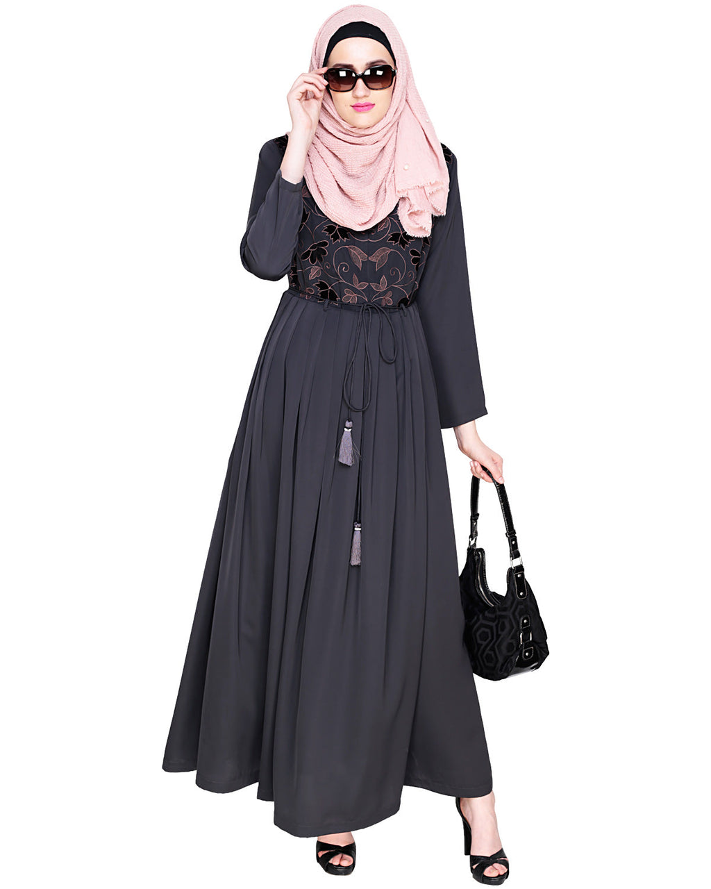 Sylvan Pleated Dubai Style Abaya Grey S