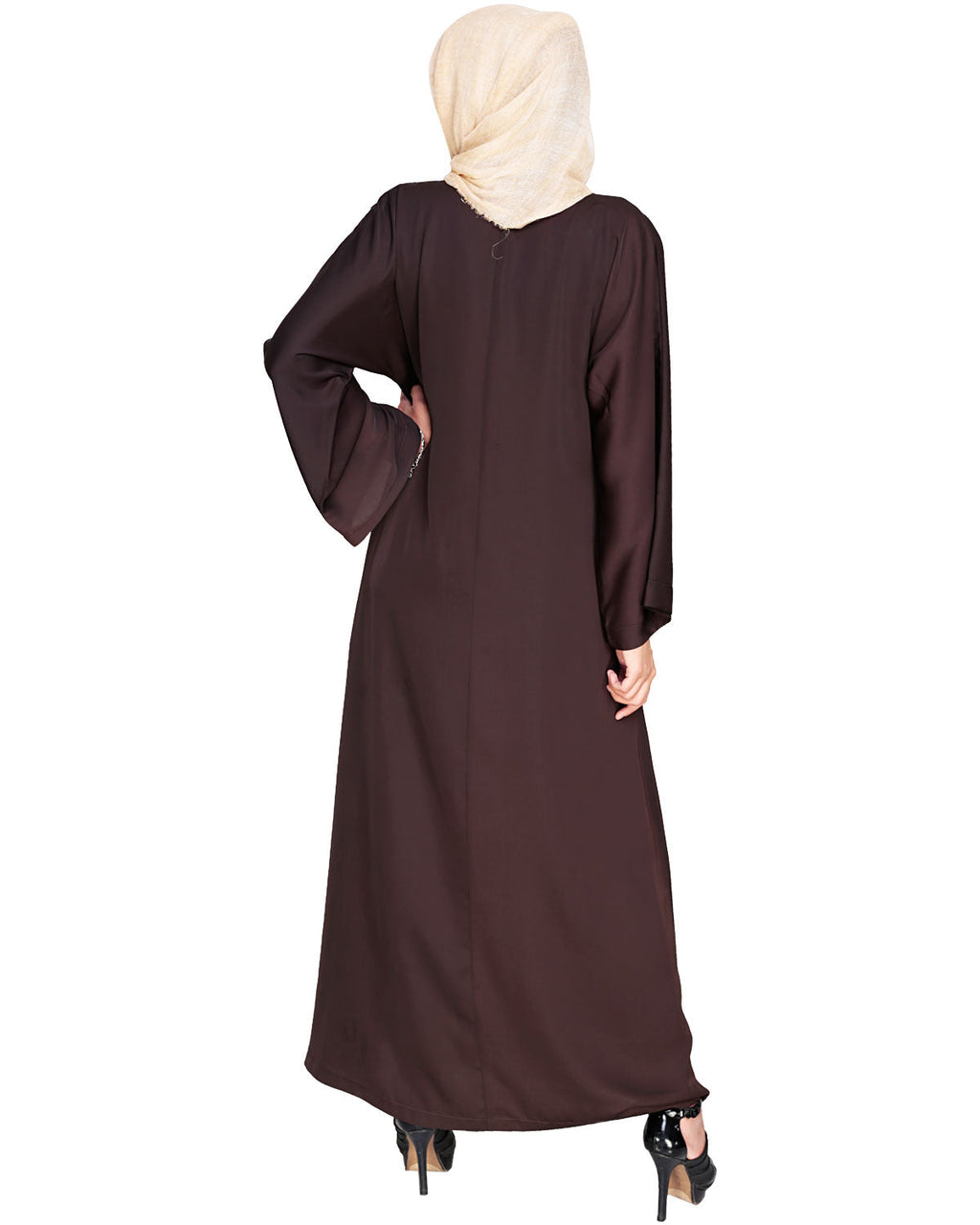 Pearl and Flora Embroidered Dubai Style Abaya Dark Brown
