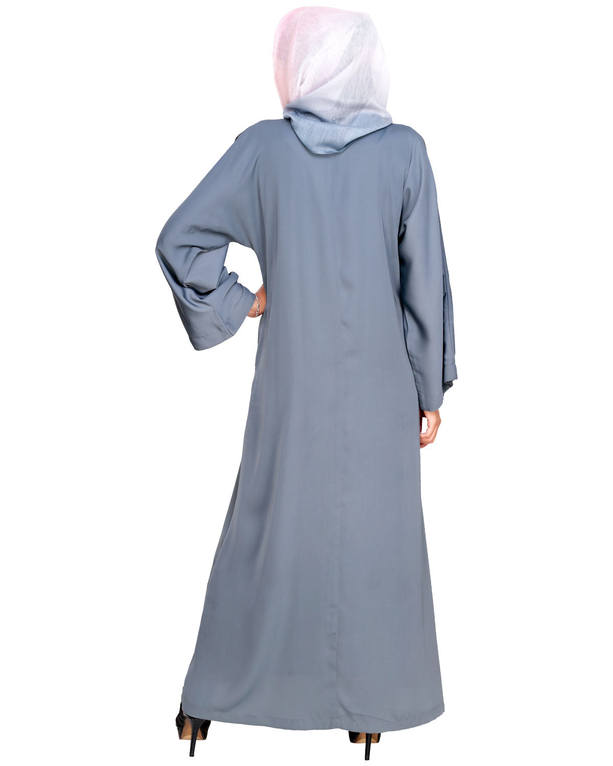 Pearl and Flora Embroidered Dubai Style Abaya Grey