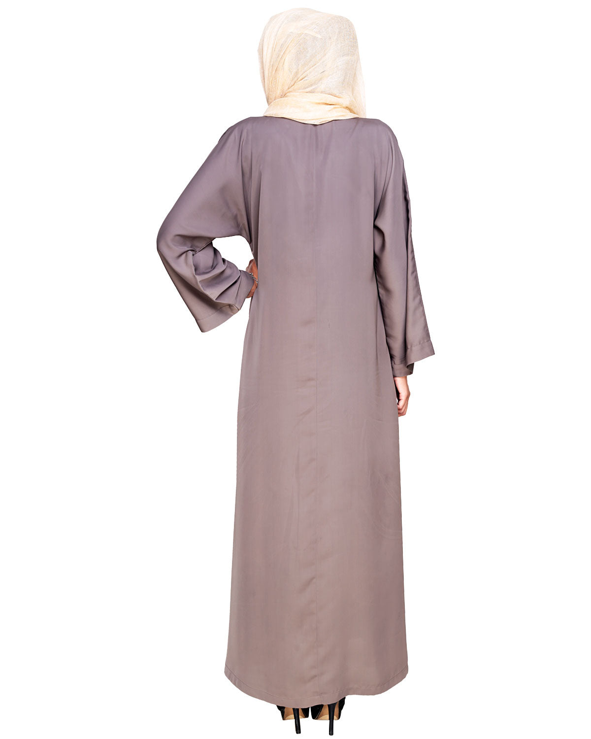 Pearl and Flora Embroidered Dubai Style Abaya Mud Brown