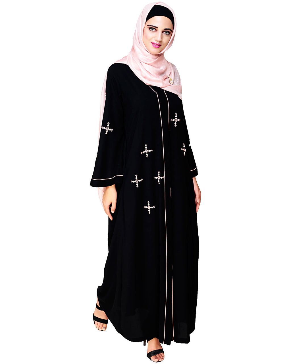 Newfangled Pearl Embroidered Abaya Black