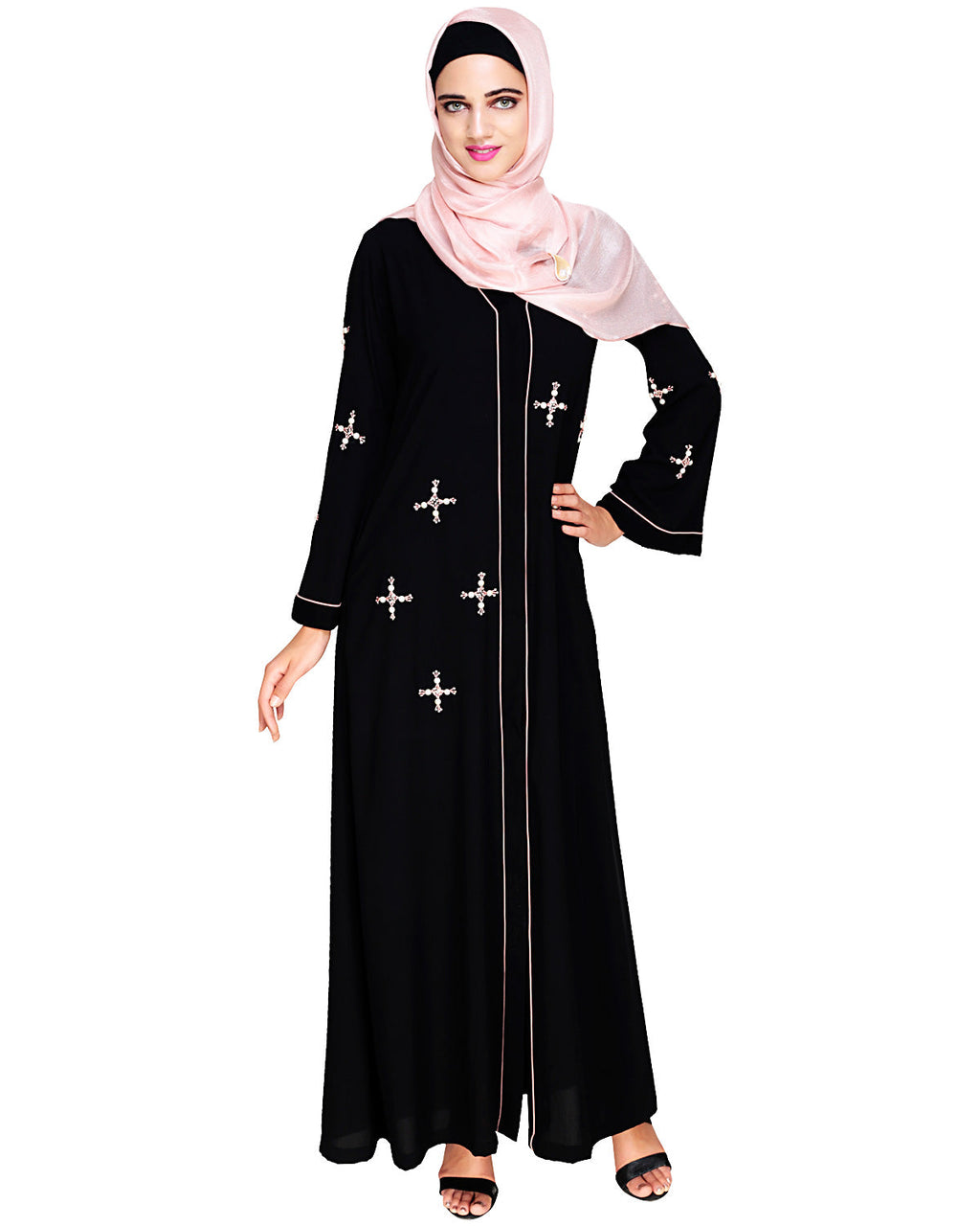 Newfangled Pearl Embroidered Abaya Black