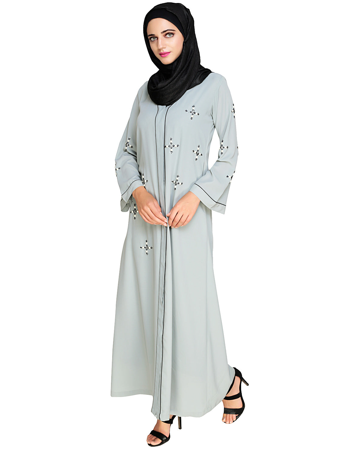 Newfangled Pearl Embroidered Abaya Sage Green